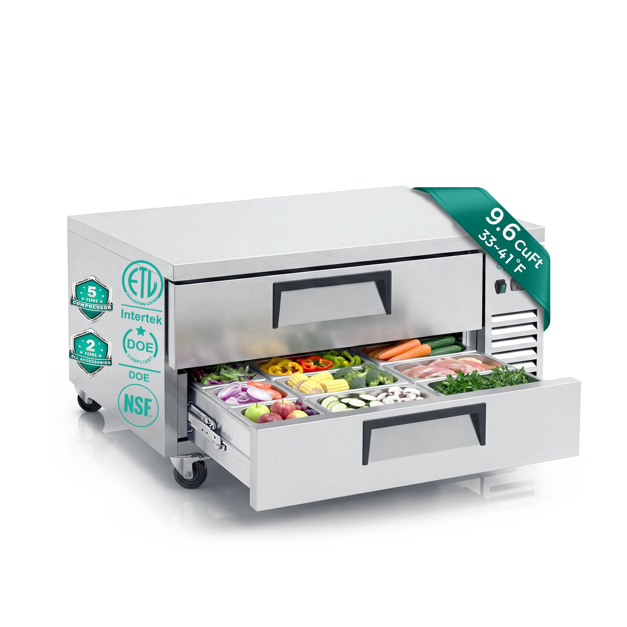 48" 2 Drawer Commercial Chef Base Refrigerator ETL