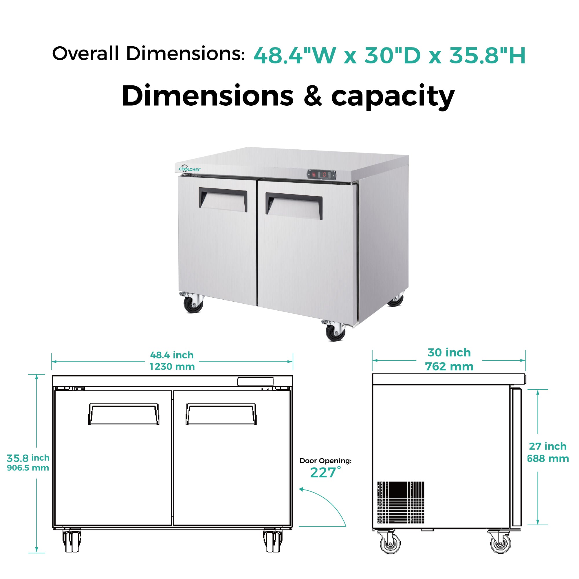 48" 12 Cu Ft Commercial Sandwich Prep Freezer ETL