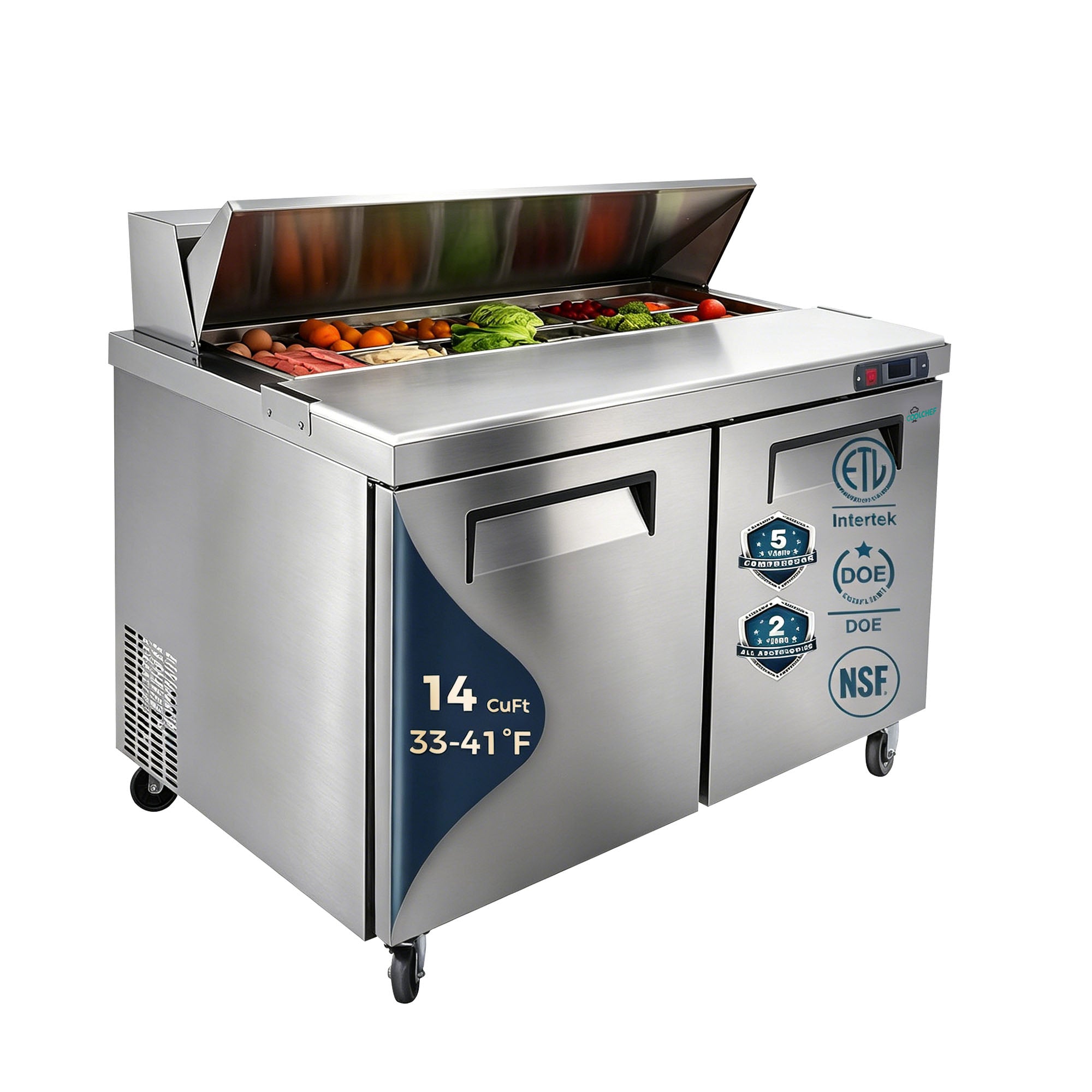 48" Commercial Sandwich Prep Table 12 Pan 33-41°F ETL