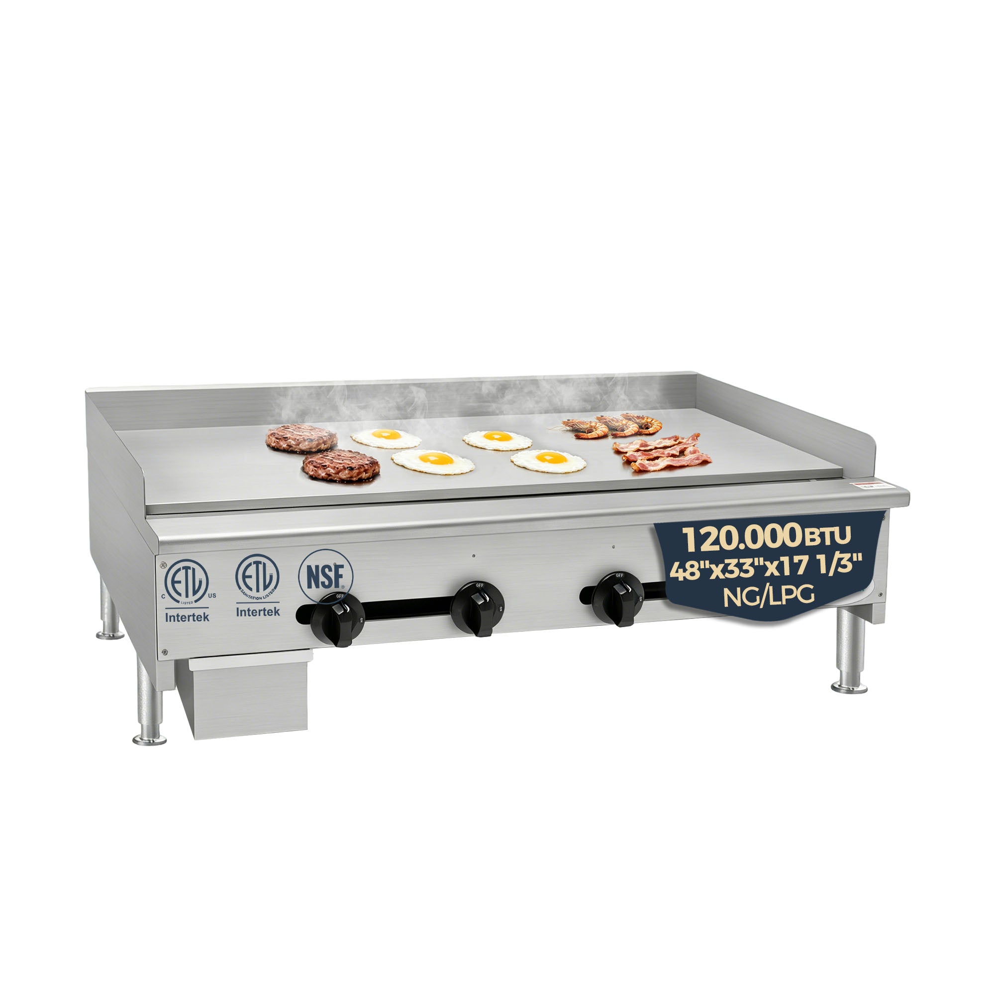 48" 120,000 BTU Commercial Gas Griddle 4 Burner