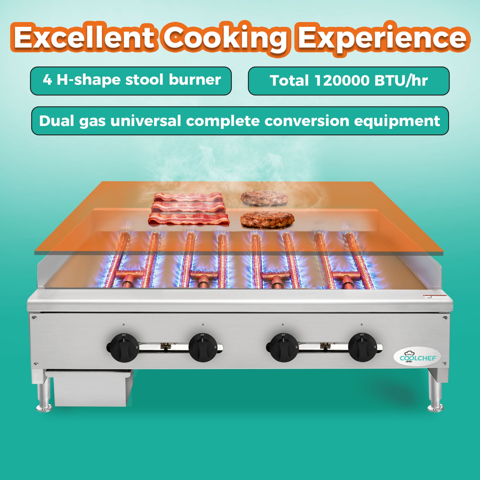 48" 120,000 BTU Commercial Gas Griddle 4 Burner CSA