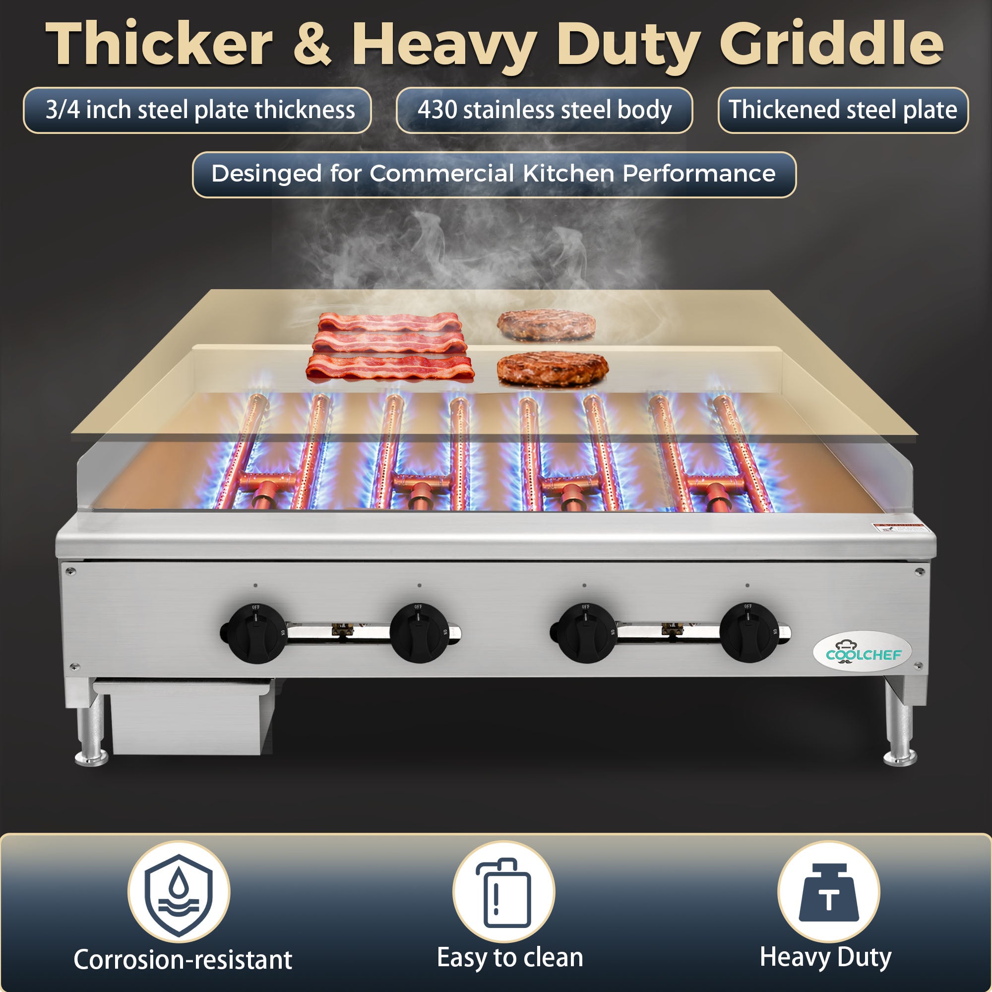 48" 120,000 BTU Commercial Gas Griddle 4 Burner