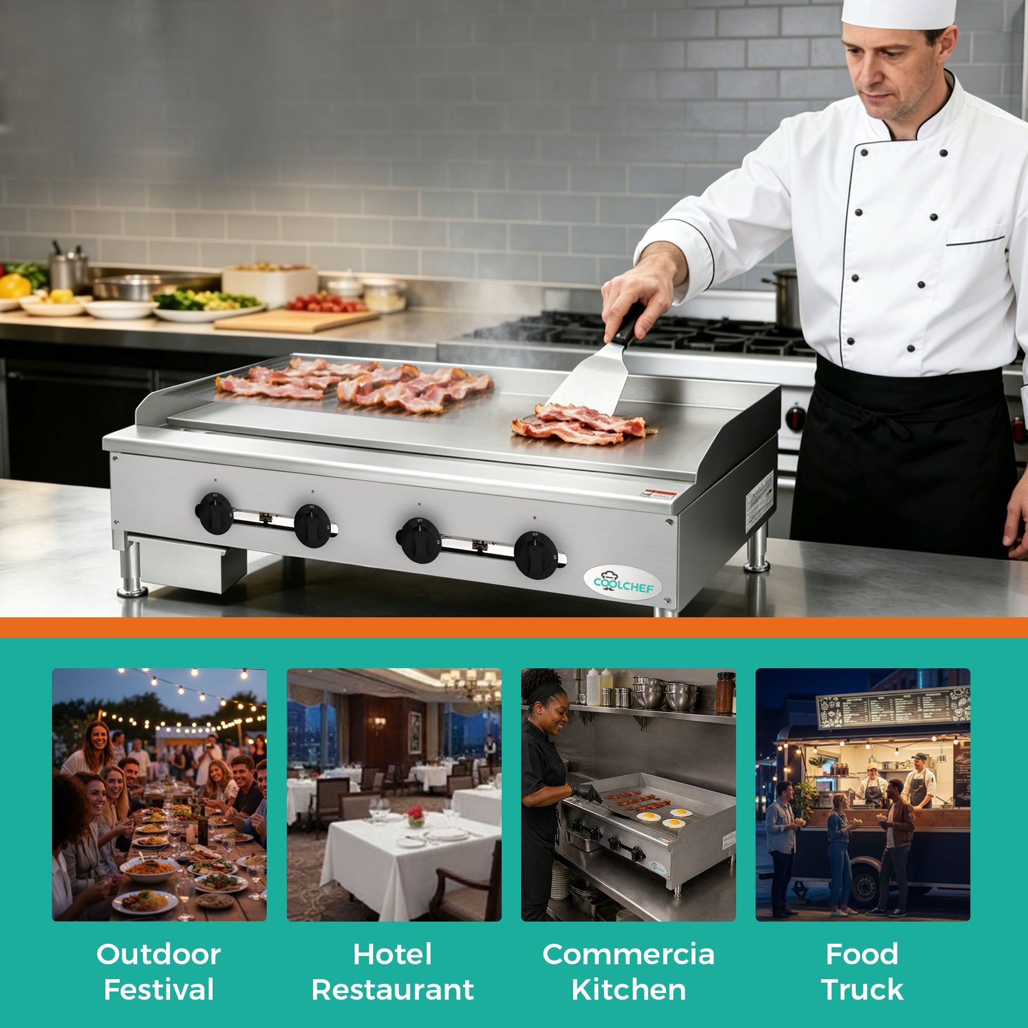 48" 120,000 BTU Commercial Gas Griddle 4 Burner CSA