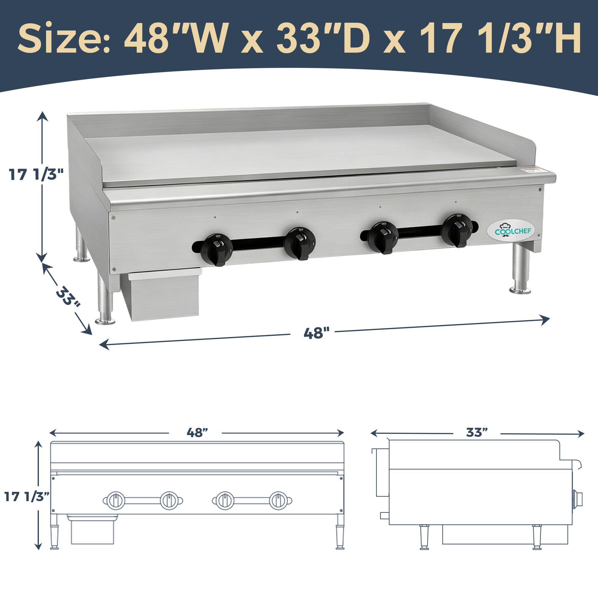 48" 120,000 BTU Commercial Gas Griddle 4 Burner