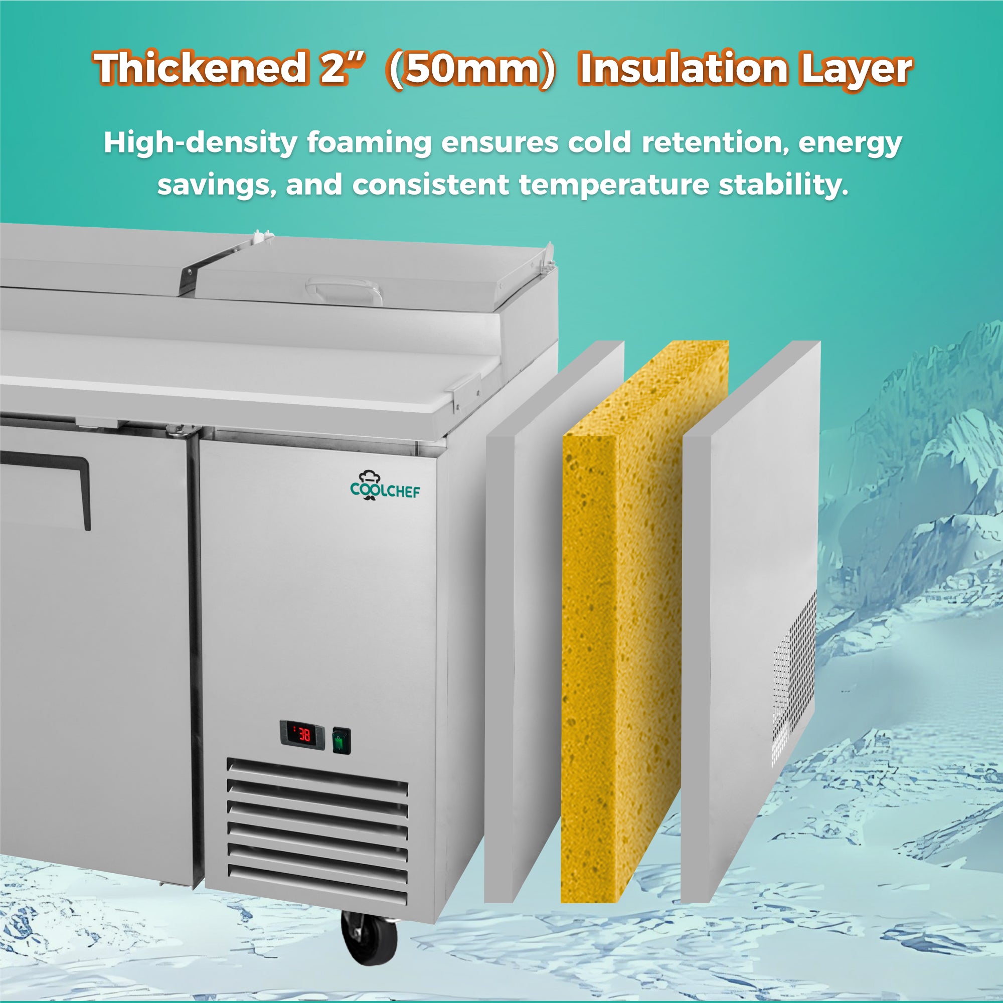 COOLCHEF 69" 2 Door Pizza Prep Refrigerator