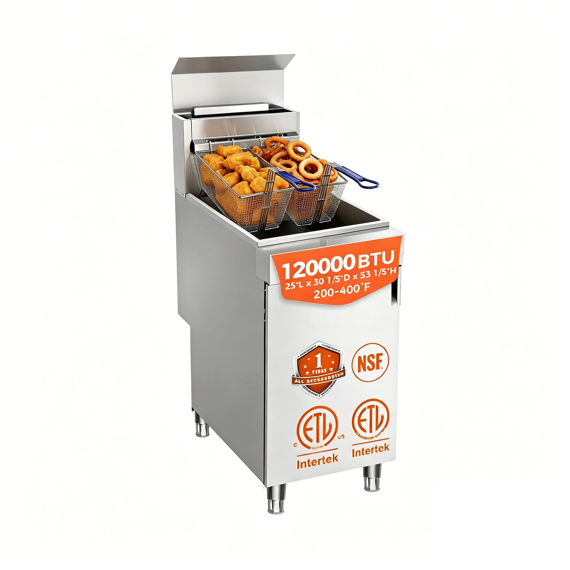 120,000 BTU 4 Burner Commercial Gas Fryer 40-50 lb LP