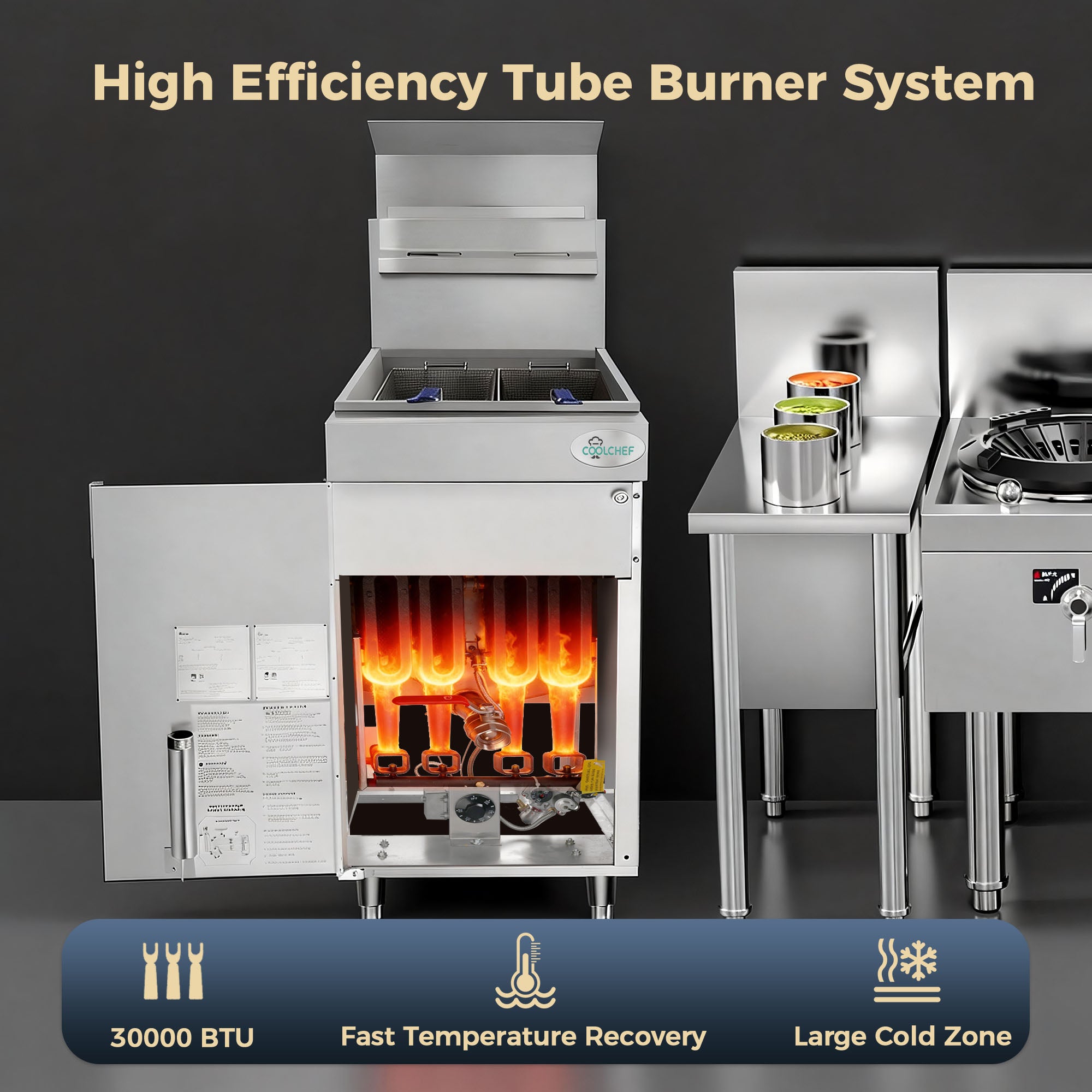 120,000 BTU 4 Burner Commercial Gas Fryer 40-50 lb LP