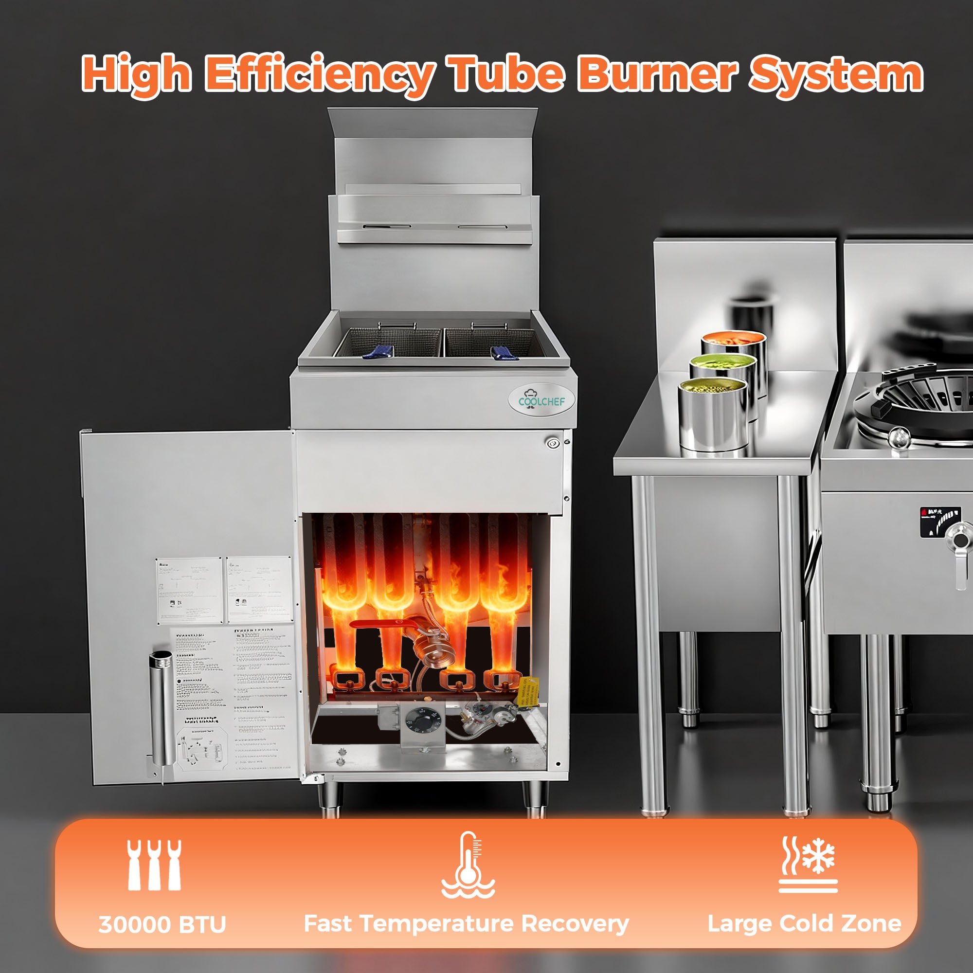 120,000 BTU 4 Burner Commercial Gas Fryer 40-50 lb LP