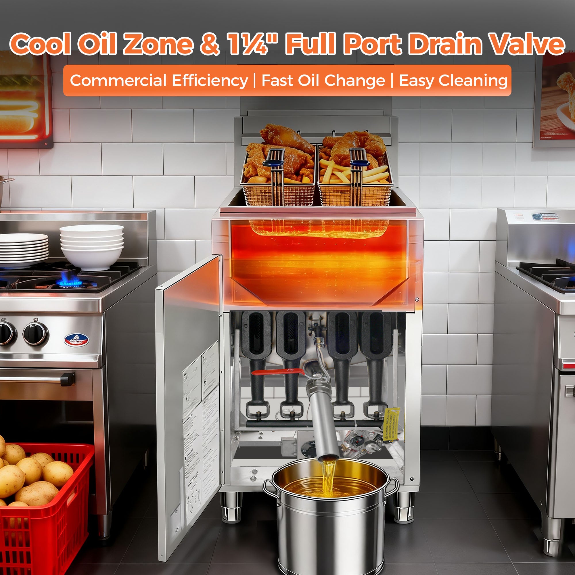 120,000 BTU 4 Burner Commercial Gas Fryer 40-50 lb LP