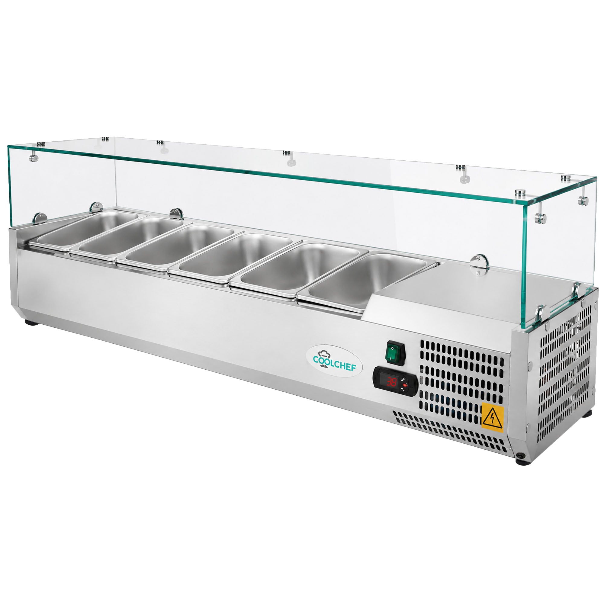 59" Commercial Refrigerated Prep Rail with Glass Guard, 1.7 Cu.Ft, 7 x 1/4 GN Pans, R290 ETL
