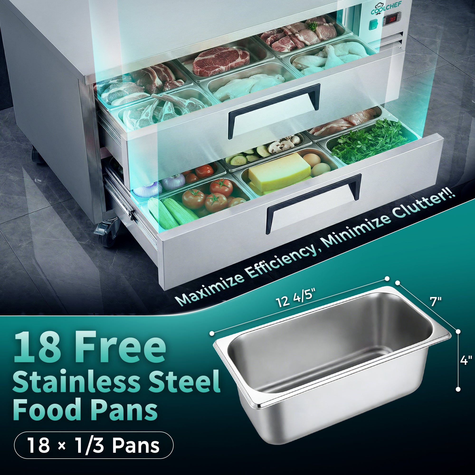 52" 2 Drawer Commercial Chef Base Refrigerator ETL