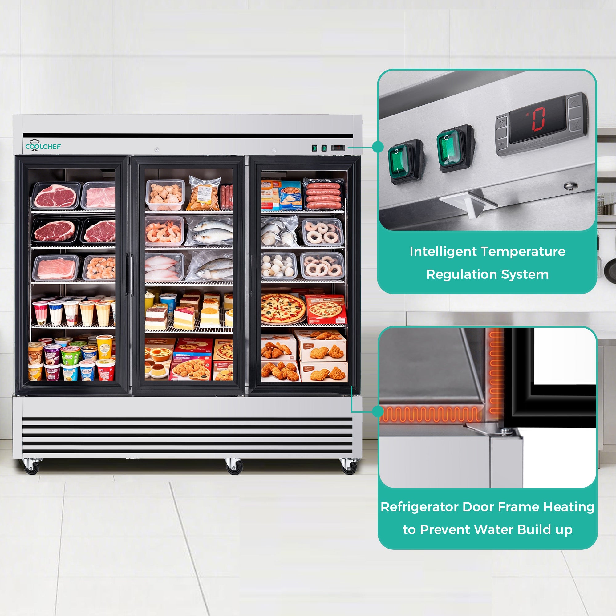 72 Cu Ft Commercial Glass Door Freezer -8 to 0°F ETL