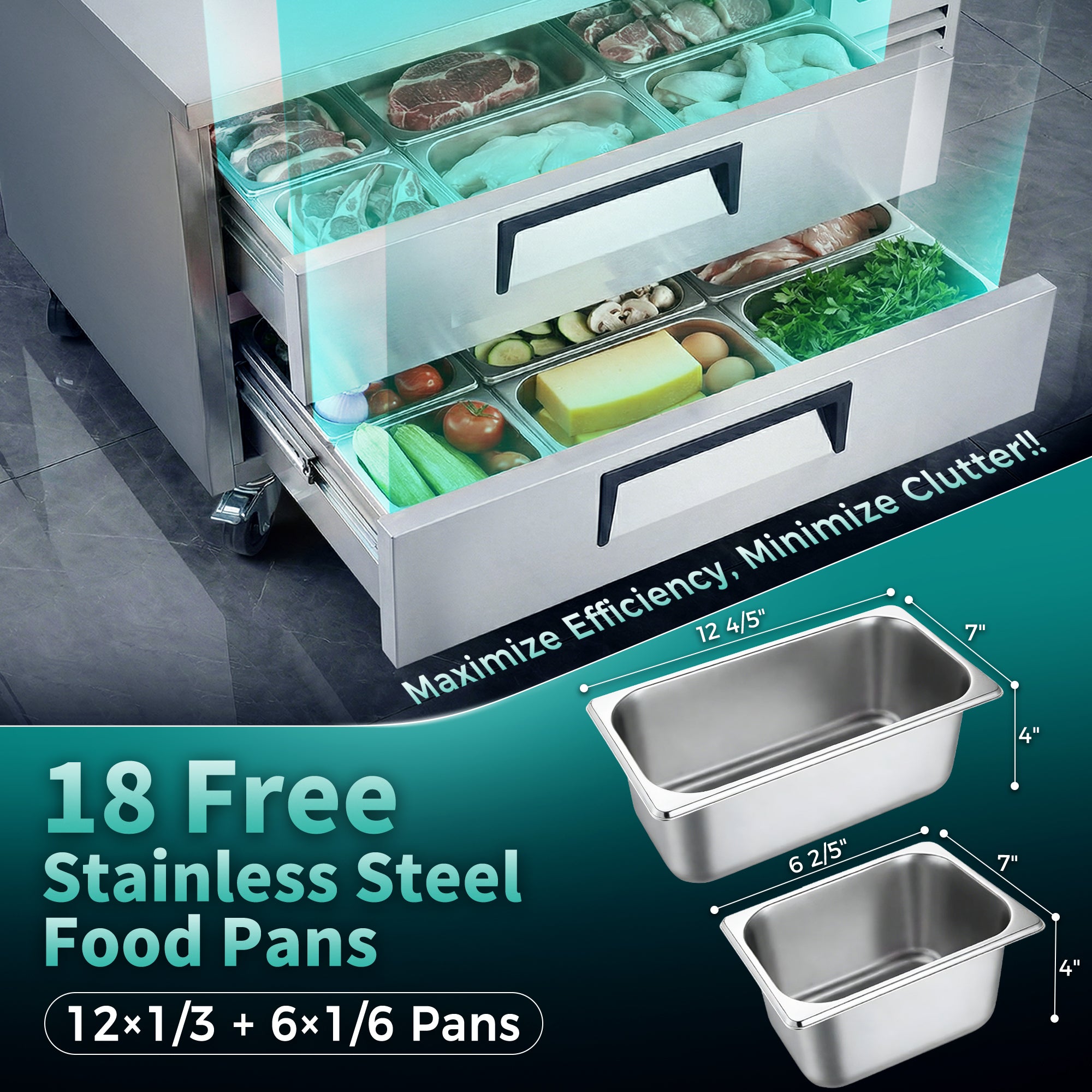 48" 2 Drawer Commercial Chef Base Refrigerator ETL