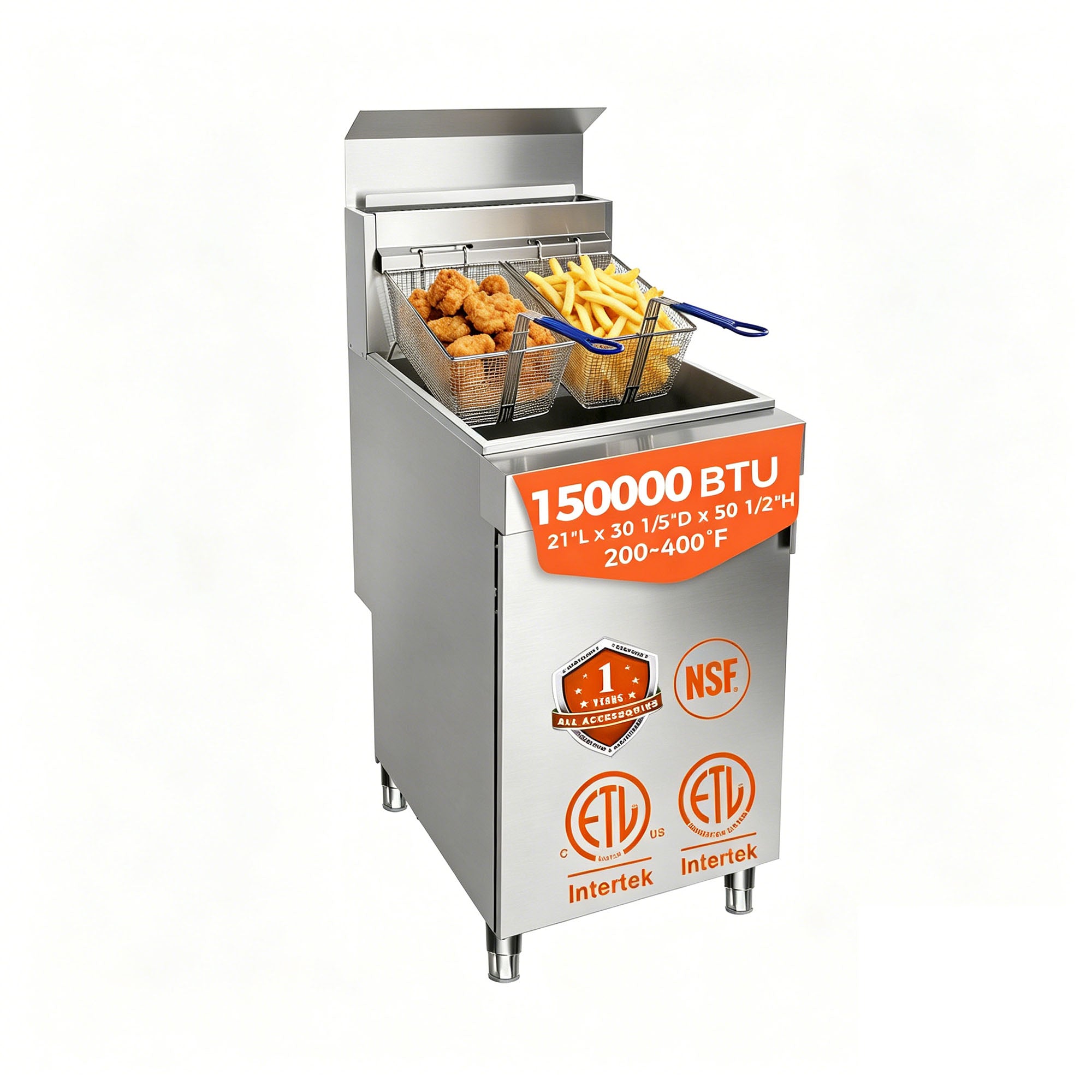 150,000 BTU 5 Burner Commercial Gas Fryer 75-80 lb LP