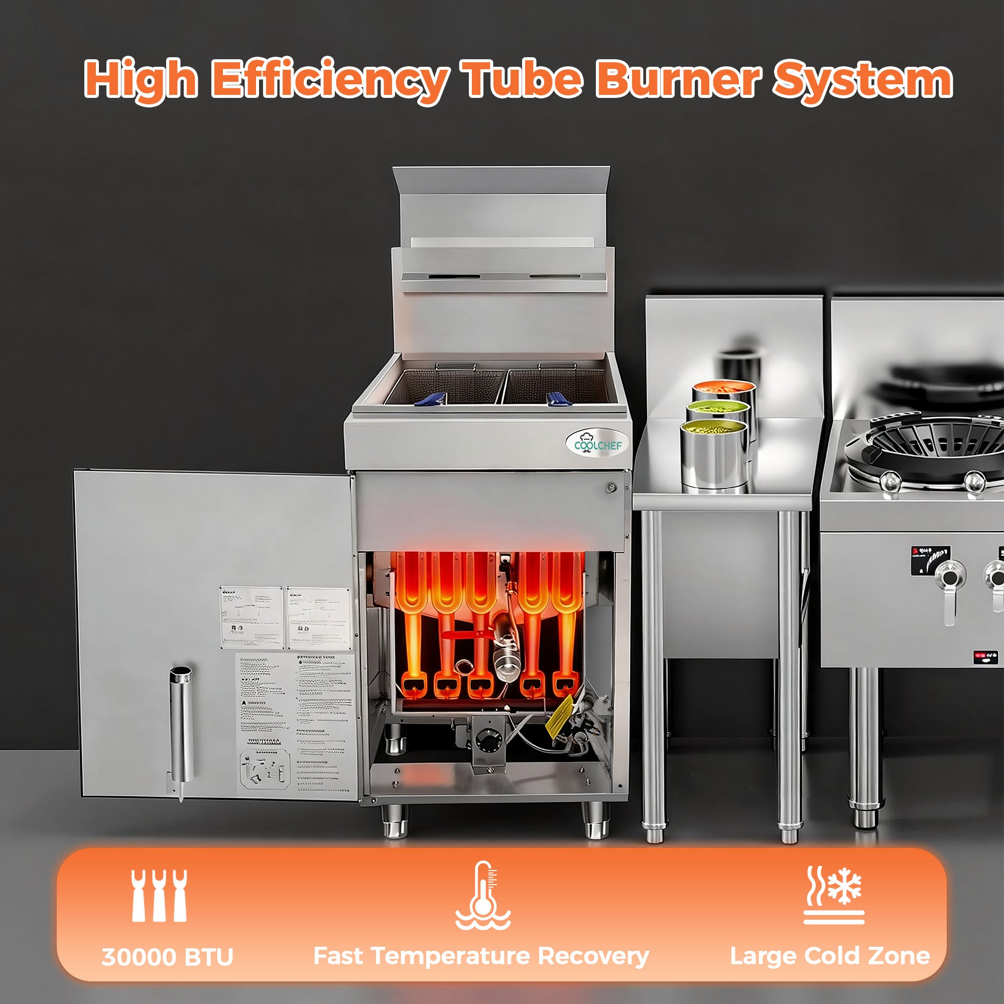150,000 BTU 5 Burner Commercial Gas Fryer 75-80 lb LP