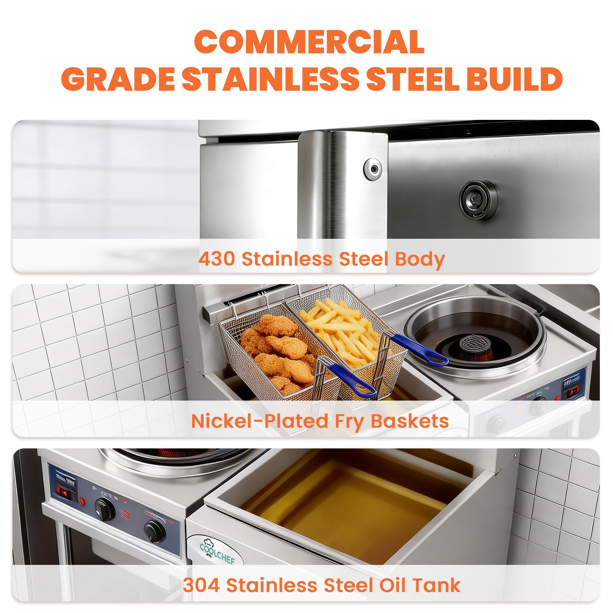 90,000 BTU 3 Burner Commercial Gas Fryer 35-40 lb LP