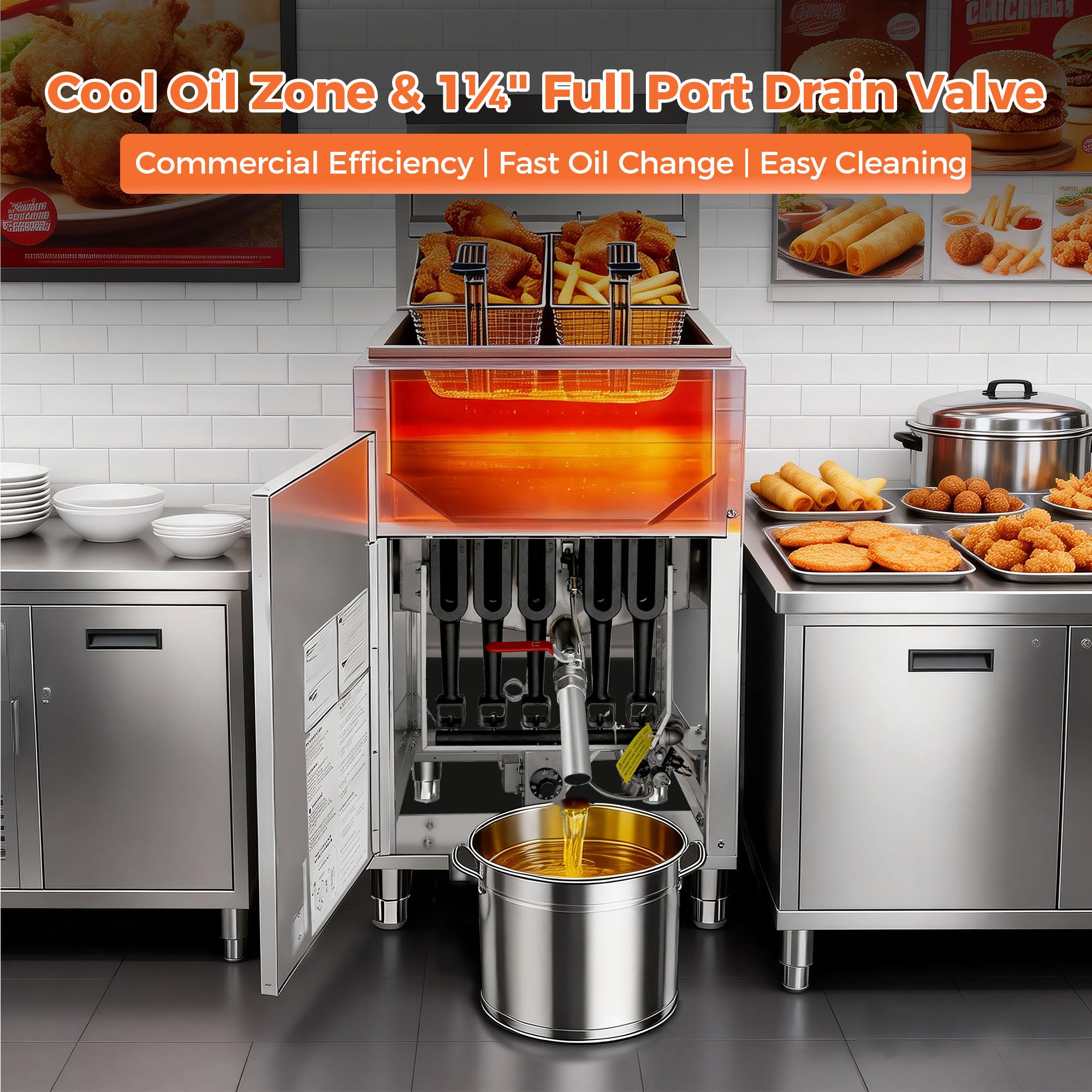 150,000 BTU 5 Burner Commercial Gas Fryer 75-80 lb LP
