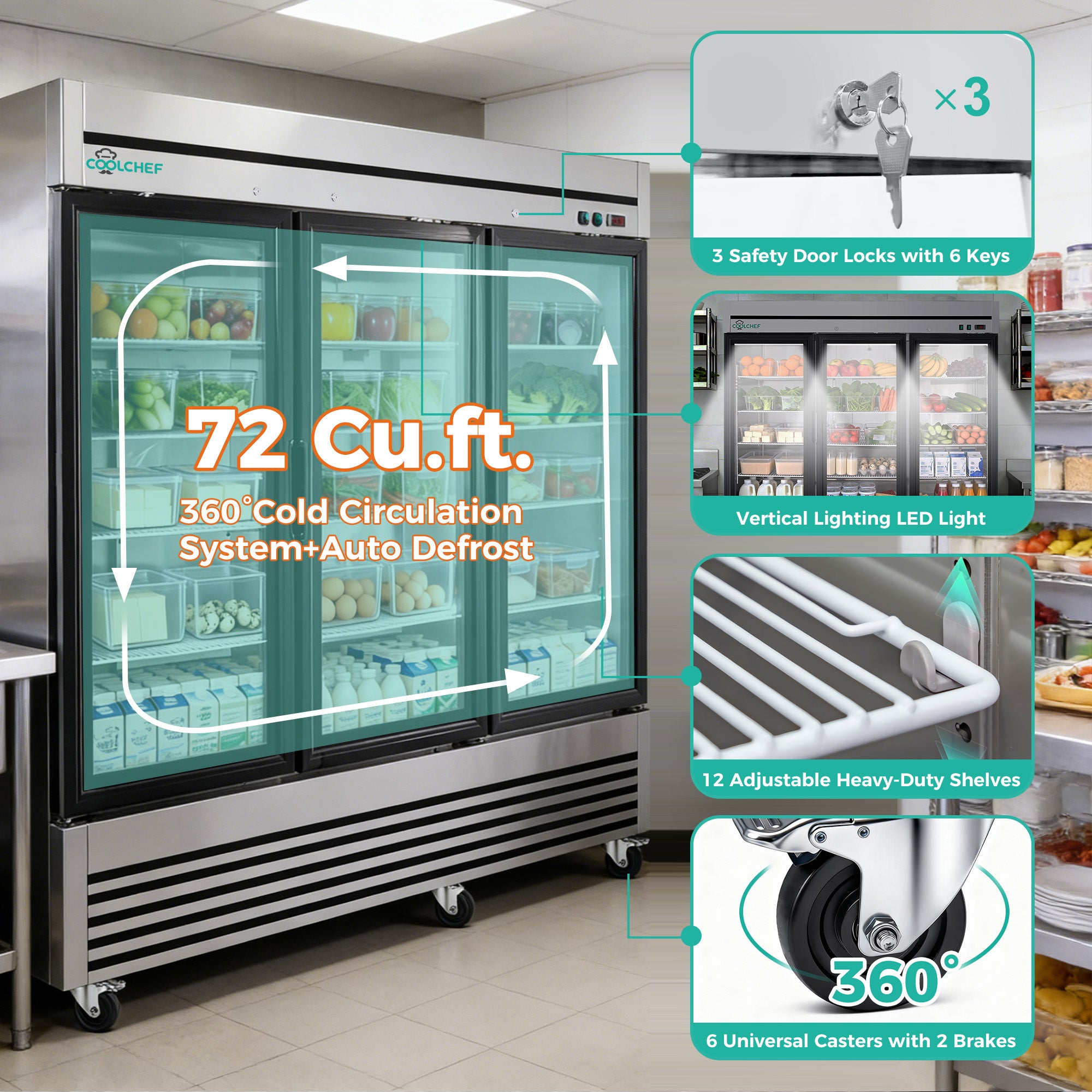 72 Cu Ft Commercial Glass Door Merchandiser 33-40°F ETL