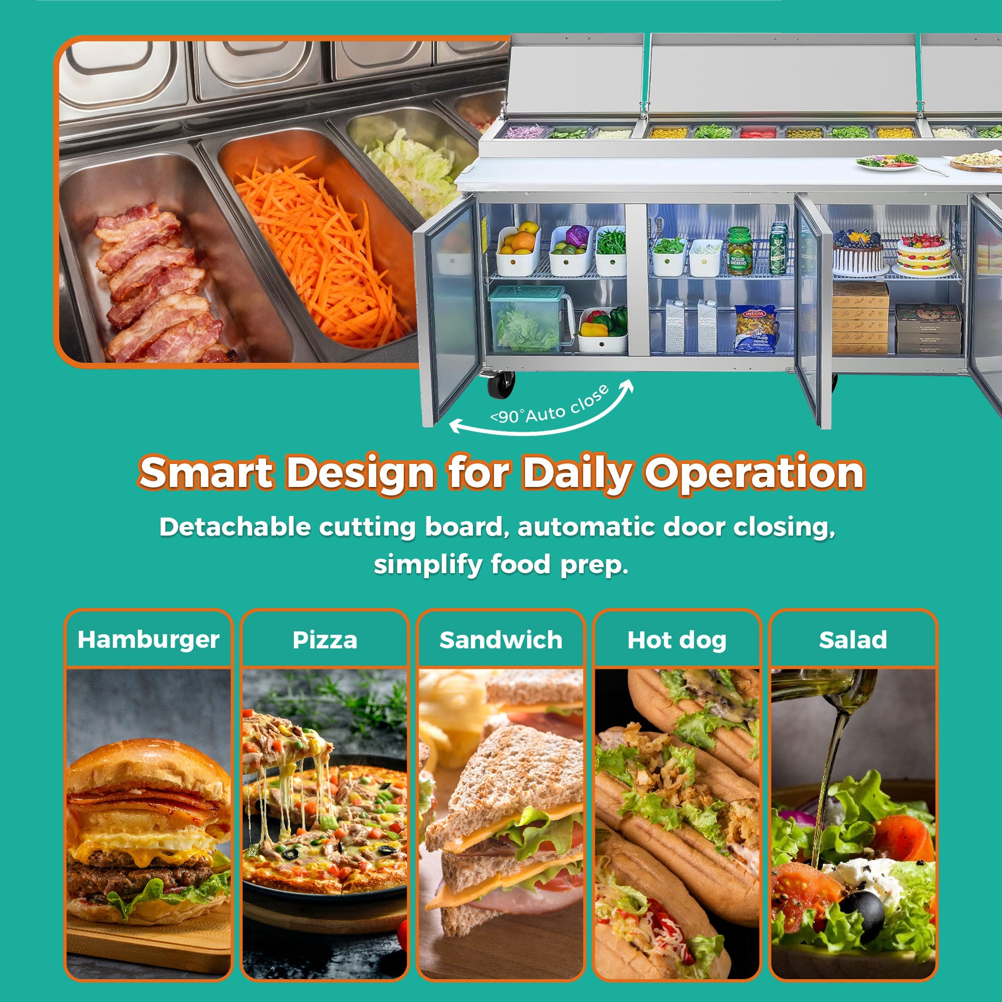 COOLCHEF 48" Pizza Prep Table Refrigerator