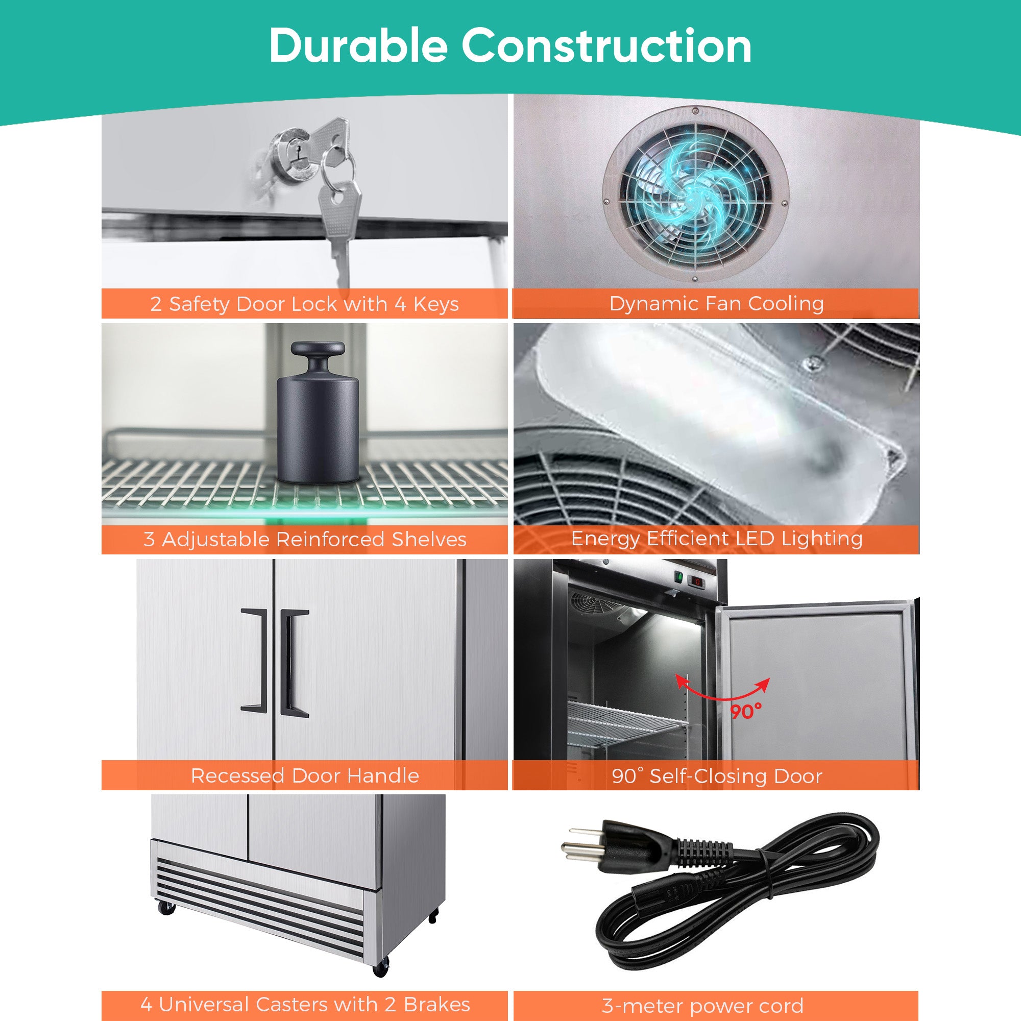 49 Cu Ft 2 Door Commercial Reach In Freezer ETL