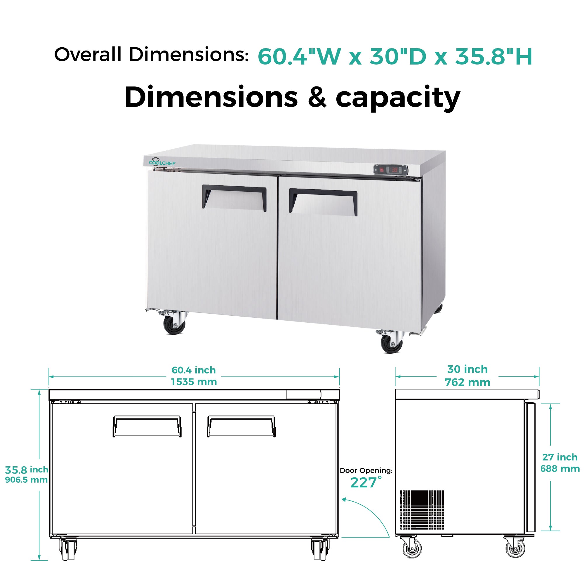 60" 17 Cu Ft Commercial Sandwich Prep Table Refrigerator ETL