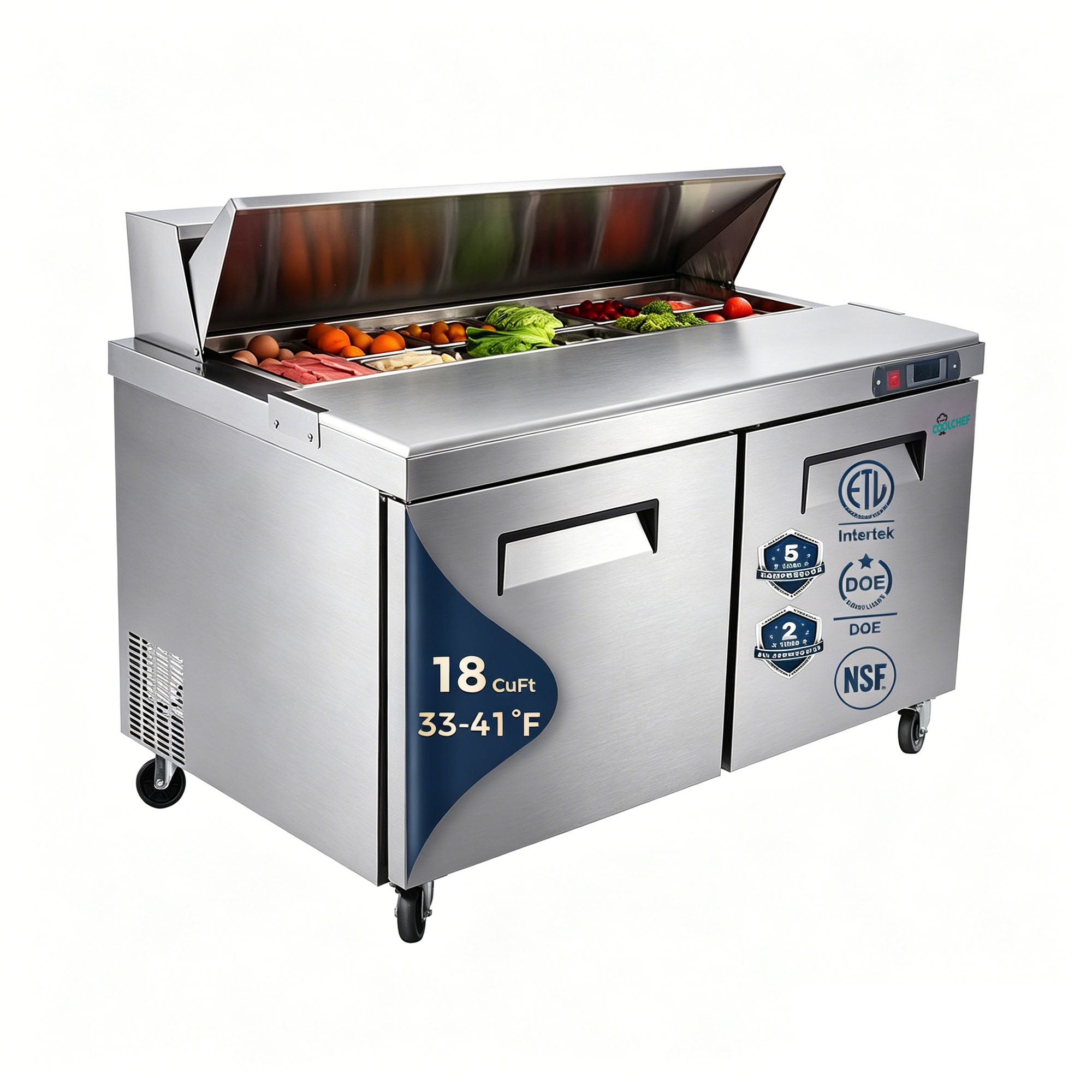 60" Commercial Sandwich Prep Table 16 Pan 33-41°F ETL