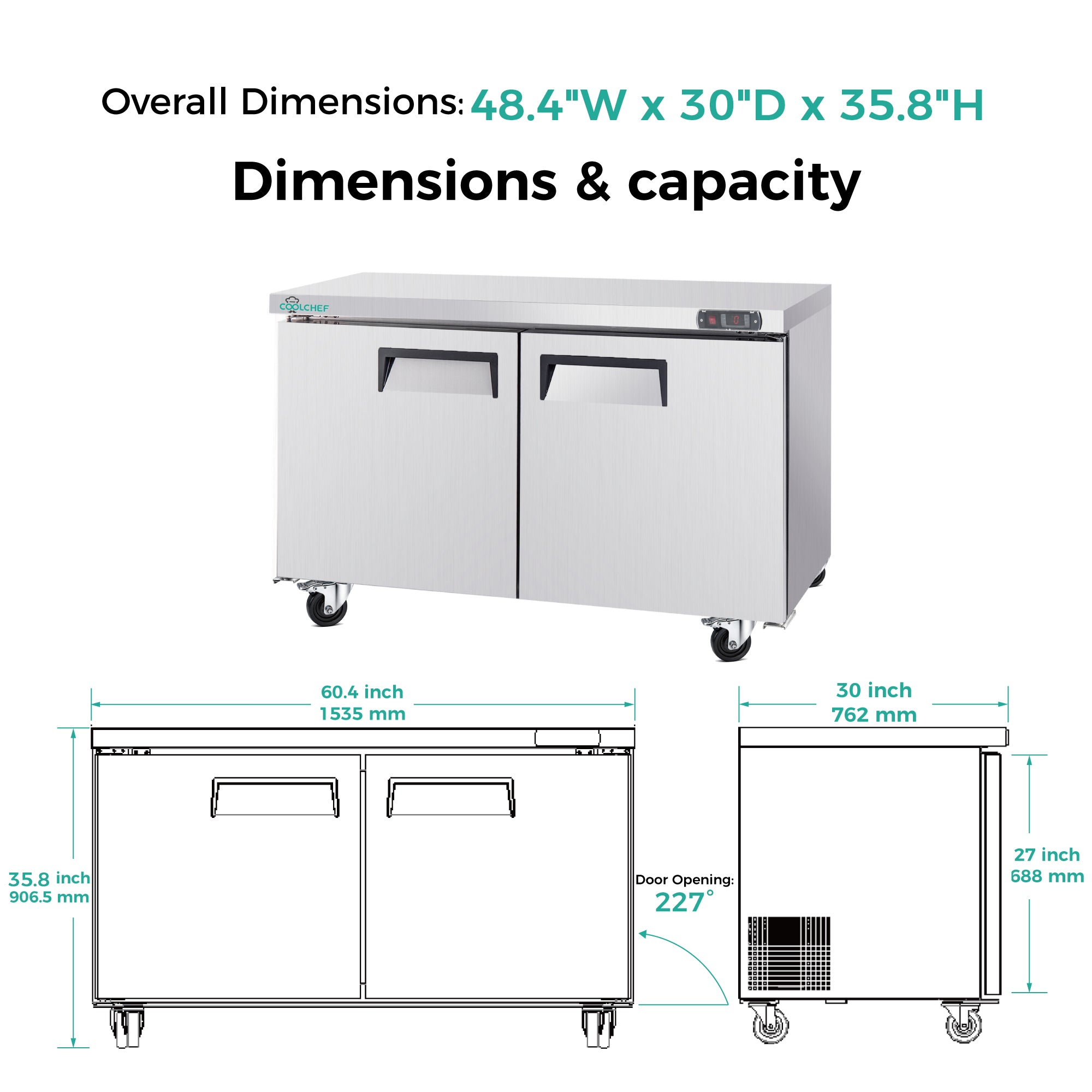 60" 17 Cu Ft Commercial Sandwich Prep Freezer ETL
