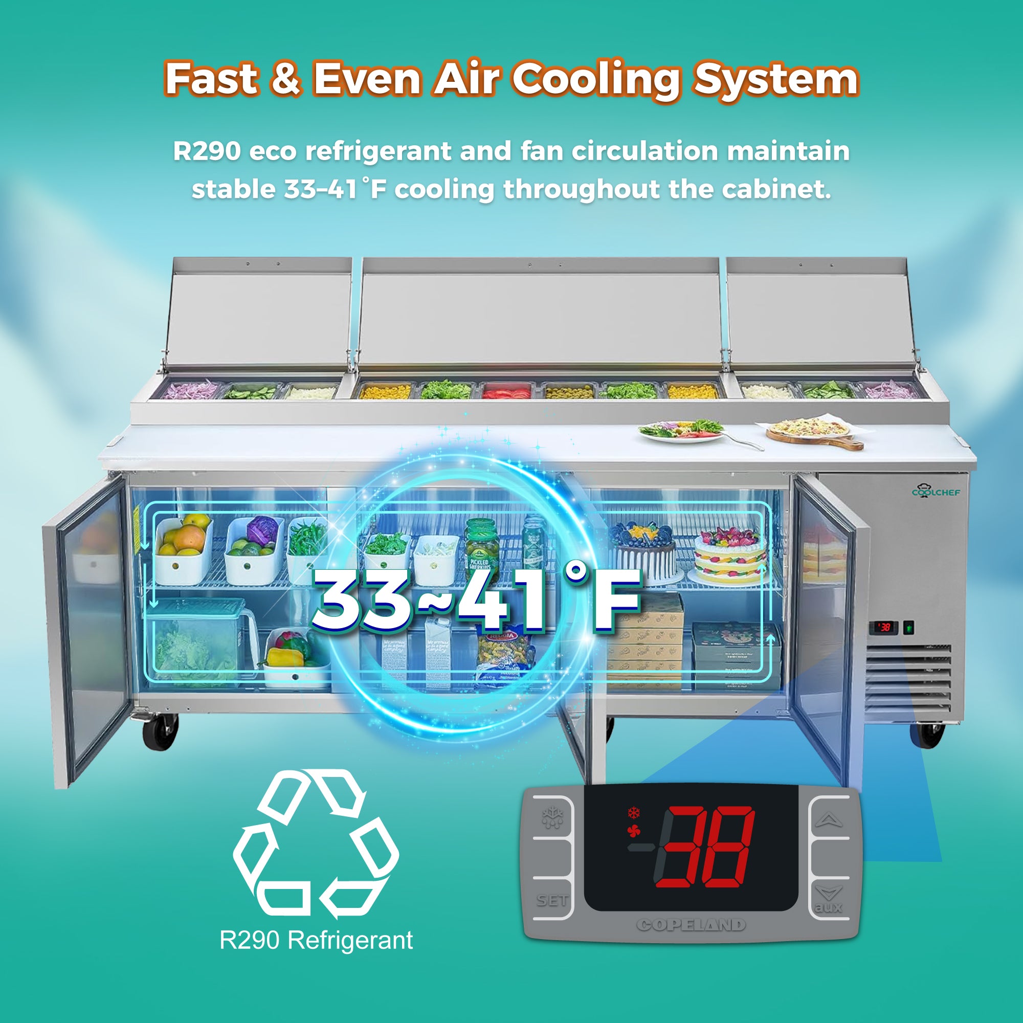 COOLCHEF 69" 2 Door Pizza Prep Refrigerator