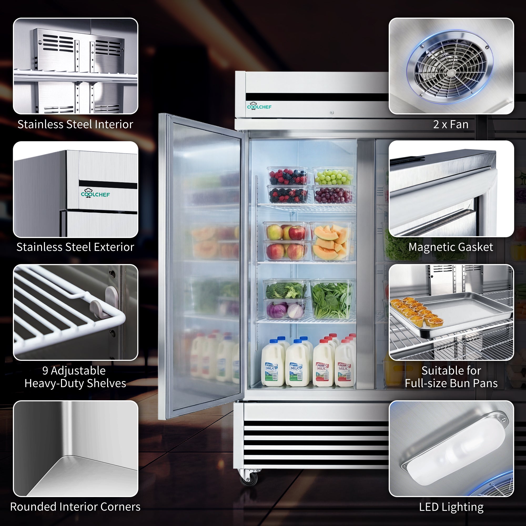 72 Cu Ft 3 Door Commercial Reach In Refrigerator ETL