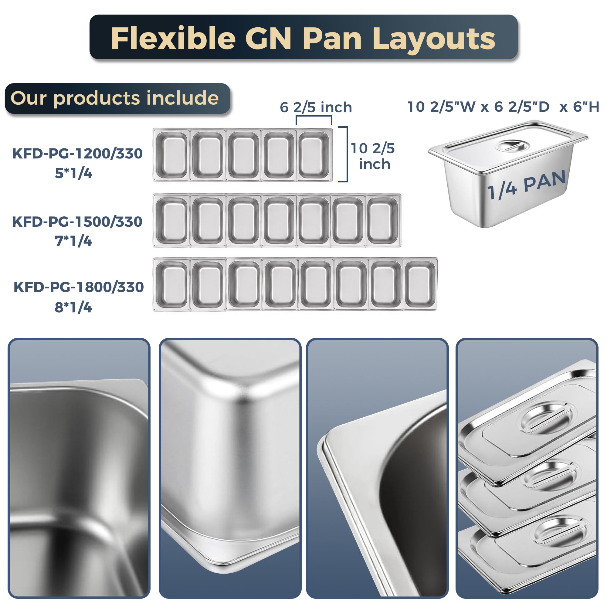 CoolChef refrigerated prep rail GN pan layouts for 47, 59 and 71-inch models