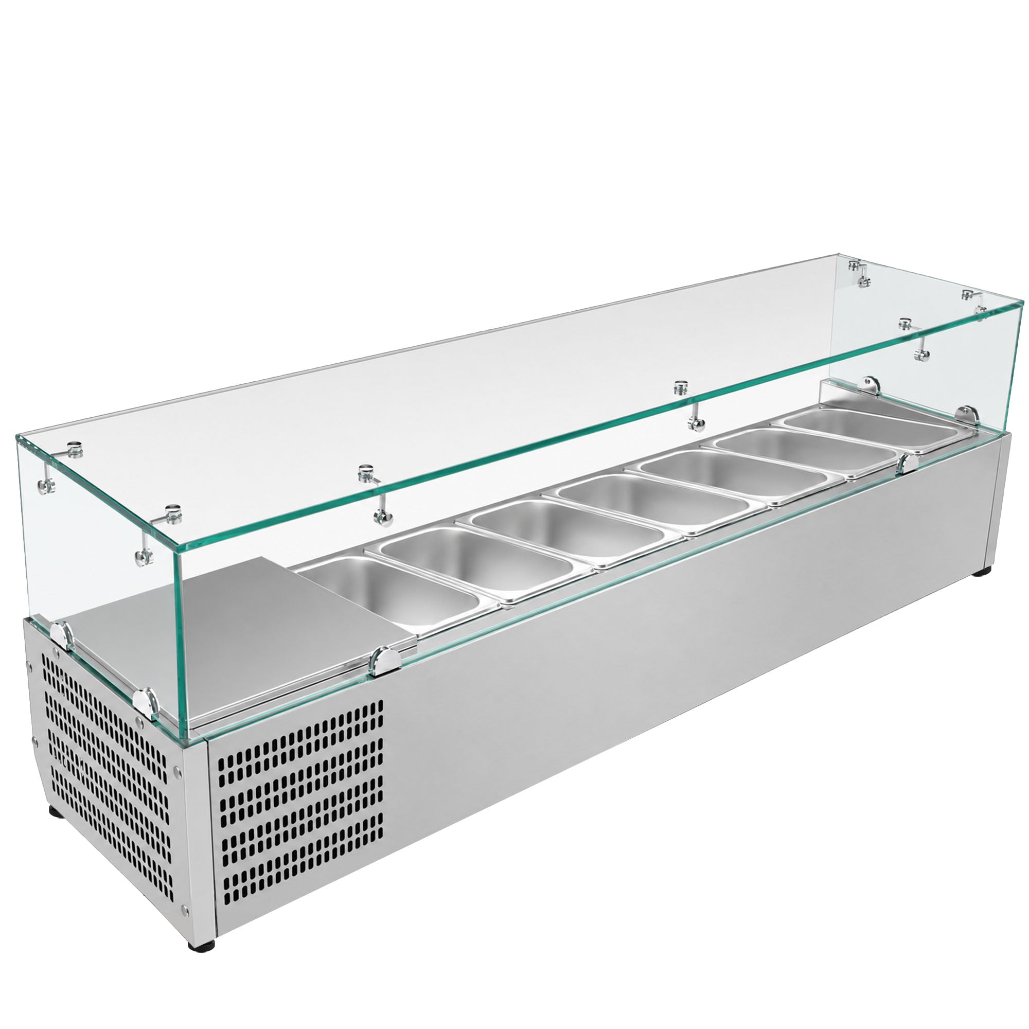 59" Commercial Refrigerated Prep Rail with Glass Guard, 1.7 Cu.Ft, 7 x 1/4 GN Pans, R290 ETL