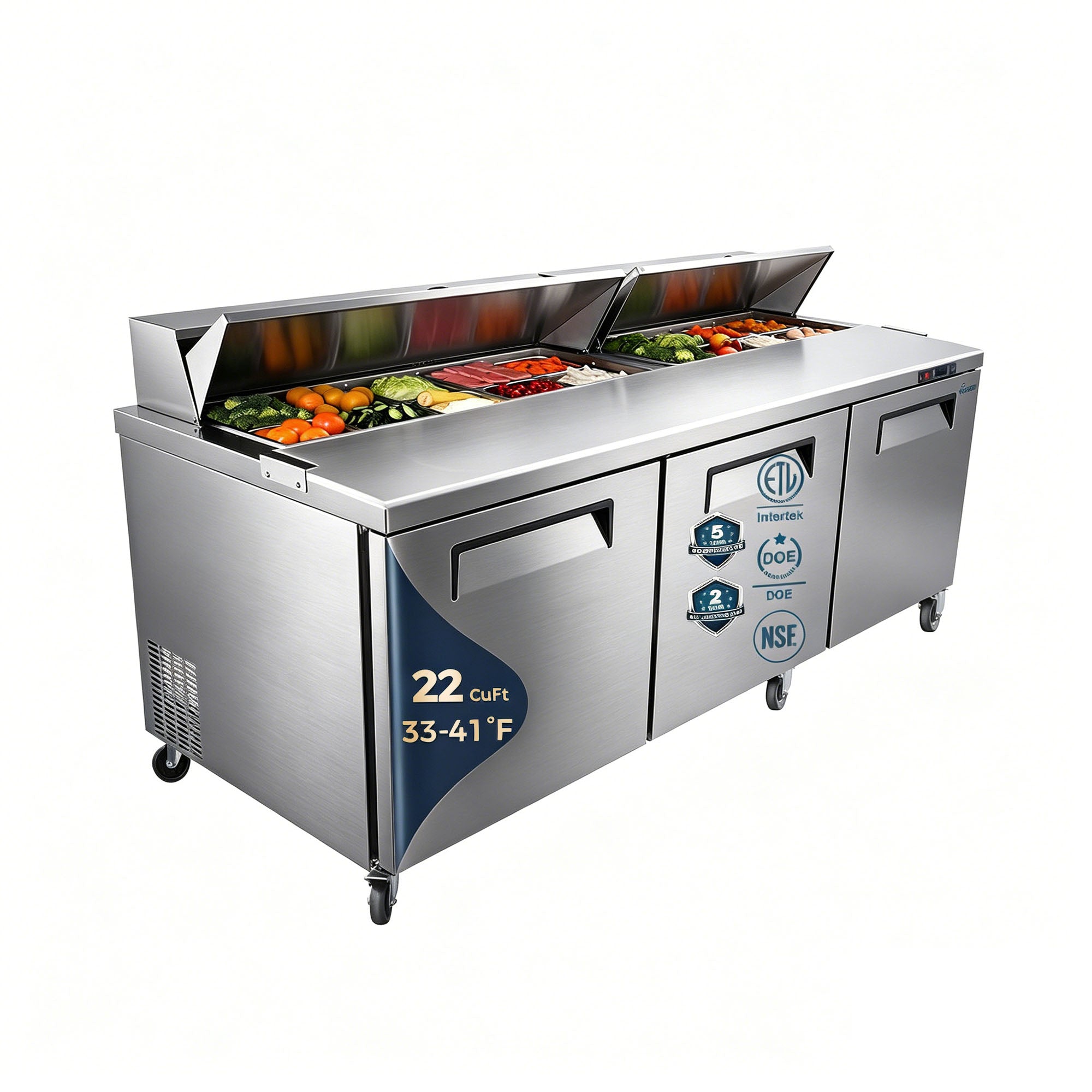 72" Commercial Sandwich Prep Table 18 Pan 33-41°F ETL