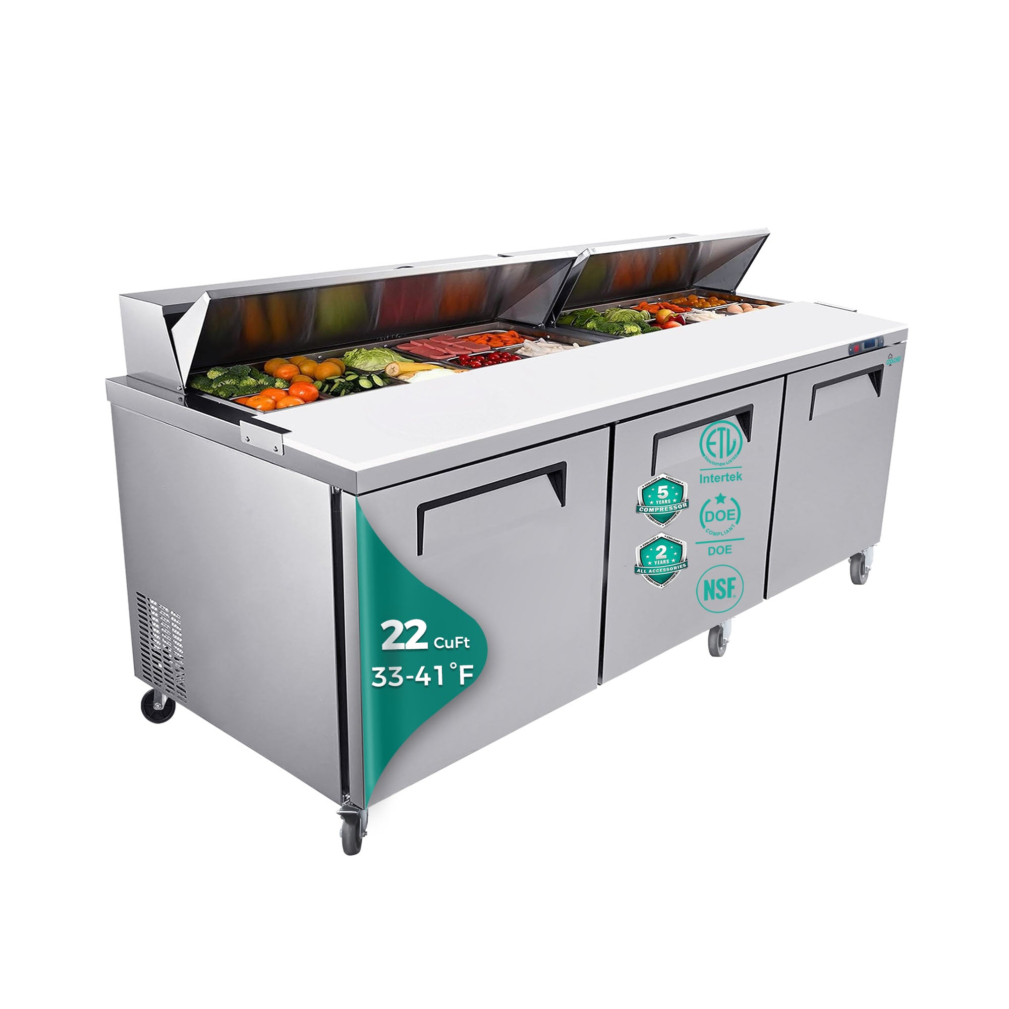 72" Commercial Sandwich Prep Table 18 Pan 33-41°F ETL