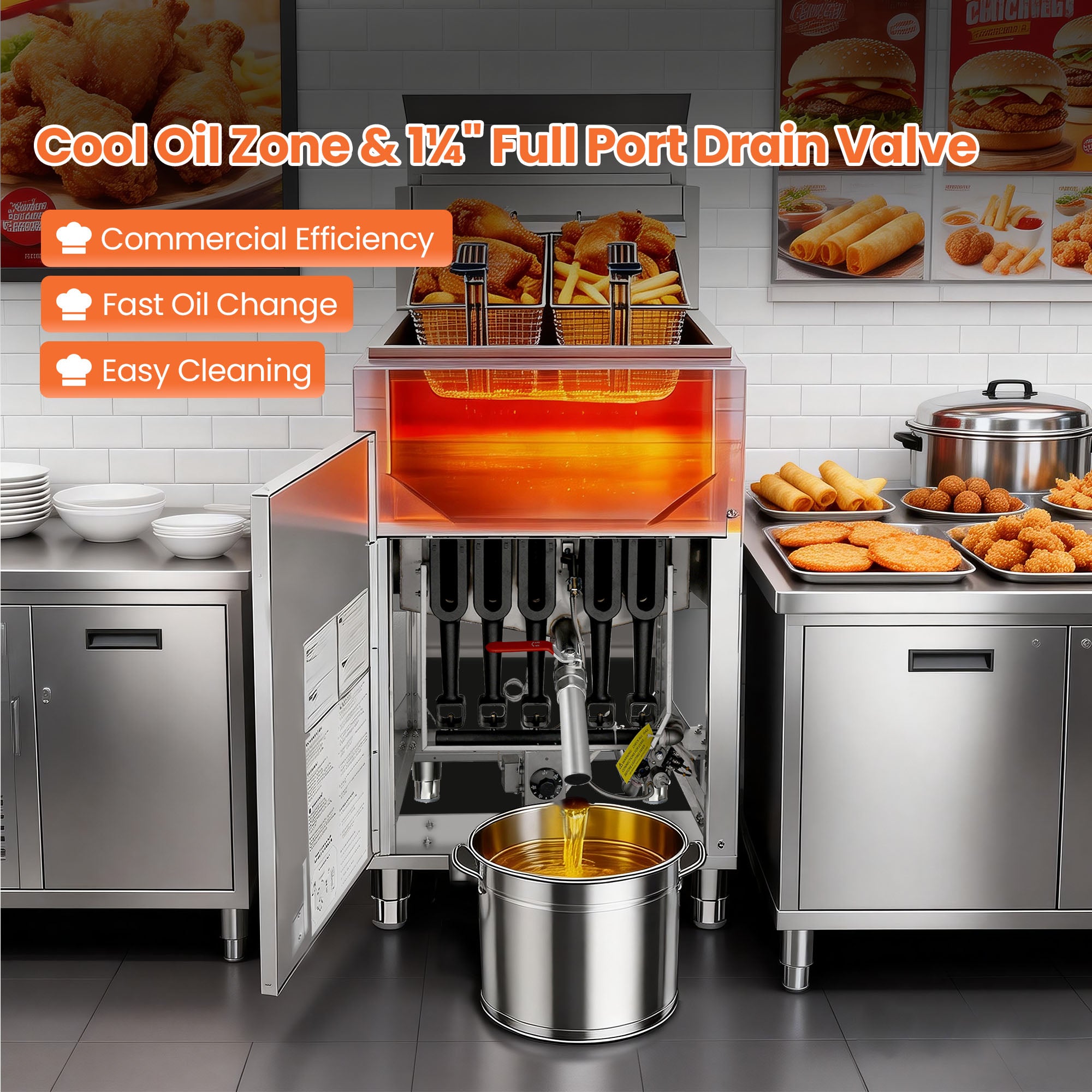 150,000 BTU 5 Burner Commercial Gas Fryer 75-80 lb LP