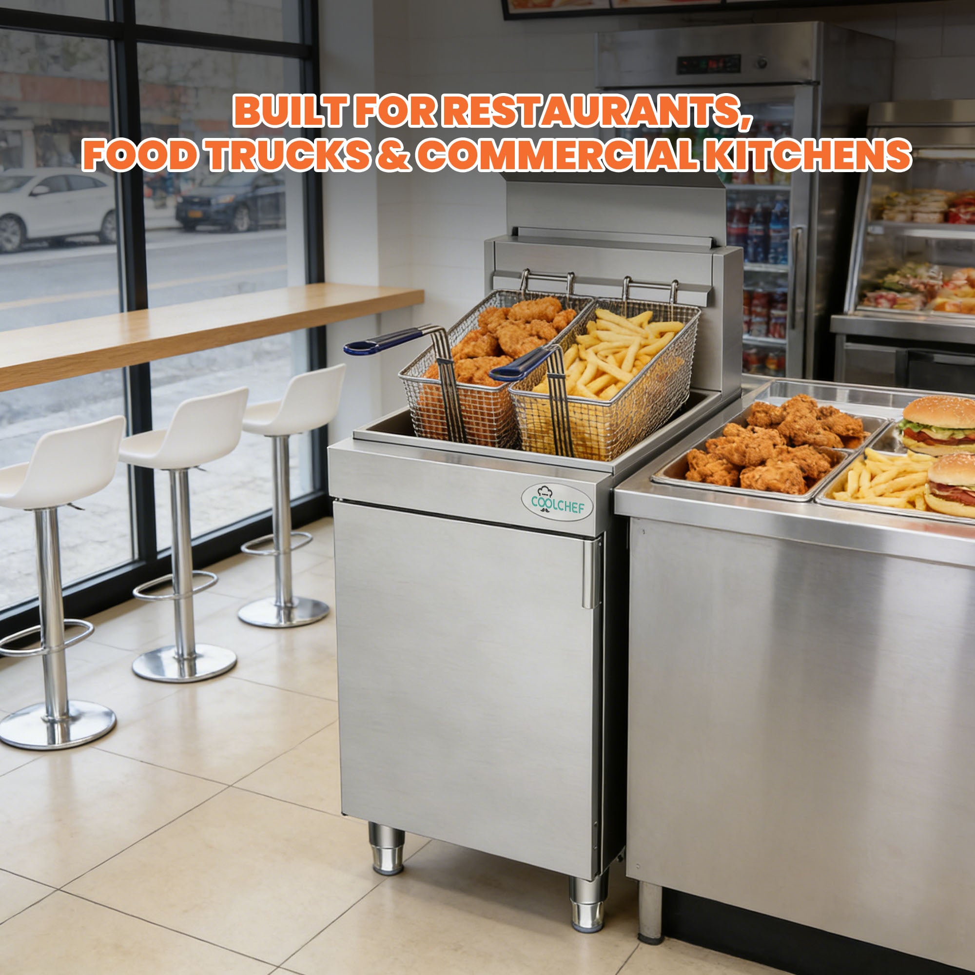 90,000 BTU 3 Burner Commercial Gas Fryer 35-40 lb LP