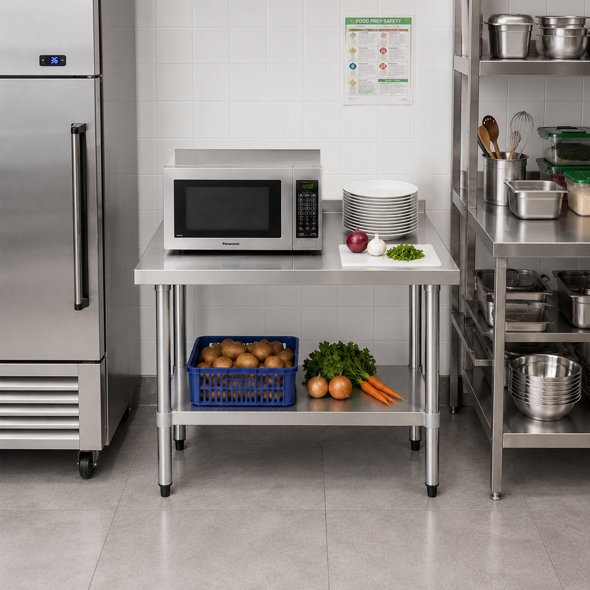 18" x 36" 18-Gauge Stainless Steel Commercial Work Table with 2" Backsplash and Undershelf