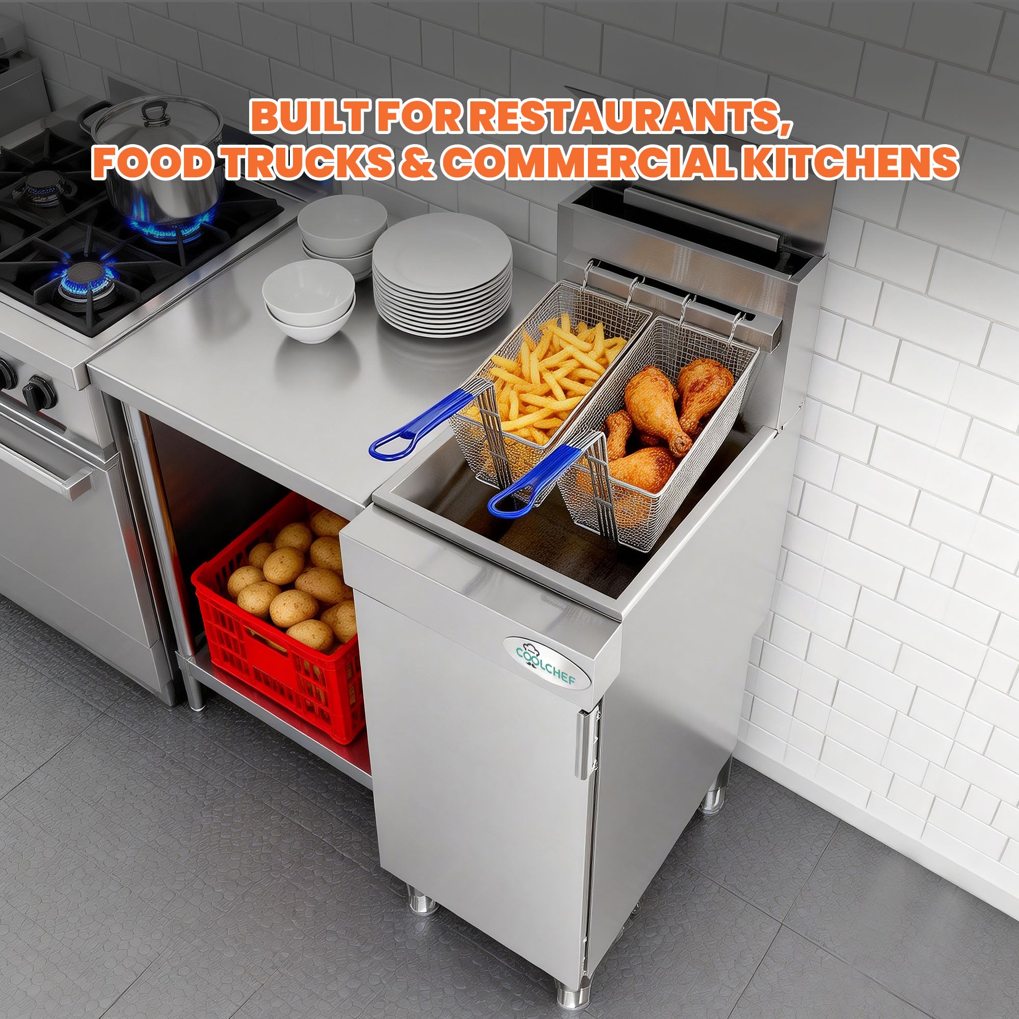 120,000 BTU 4 Burner Commercial Gas Fryer 40-50 lb Natural Gas