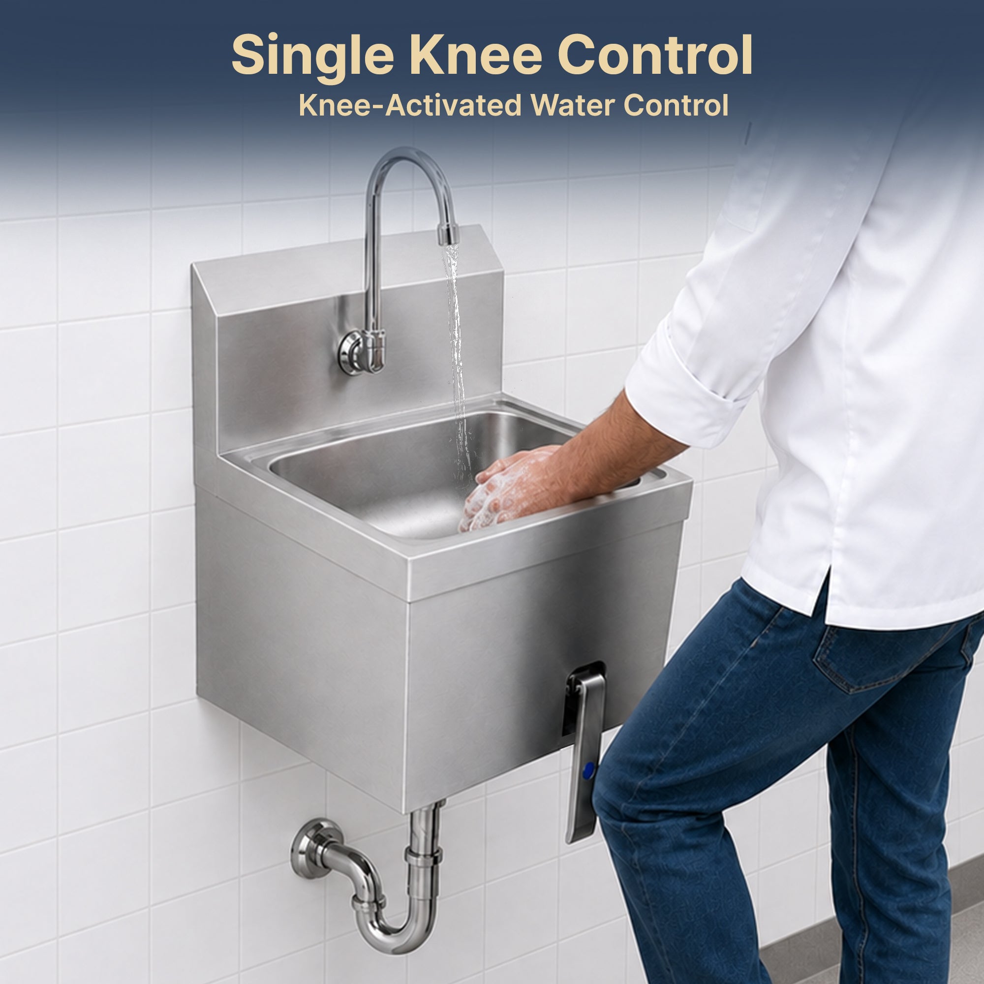 17" x 15" Wall Mounted Hands-Free Hand Sink with Knee Operated Valve