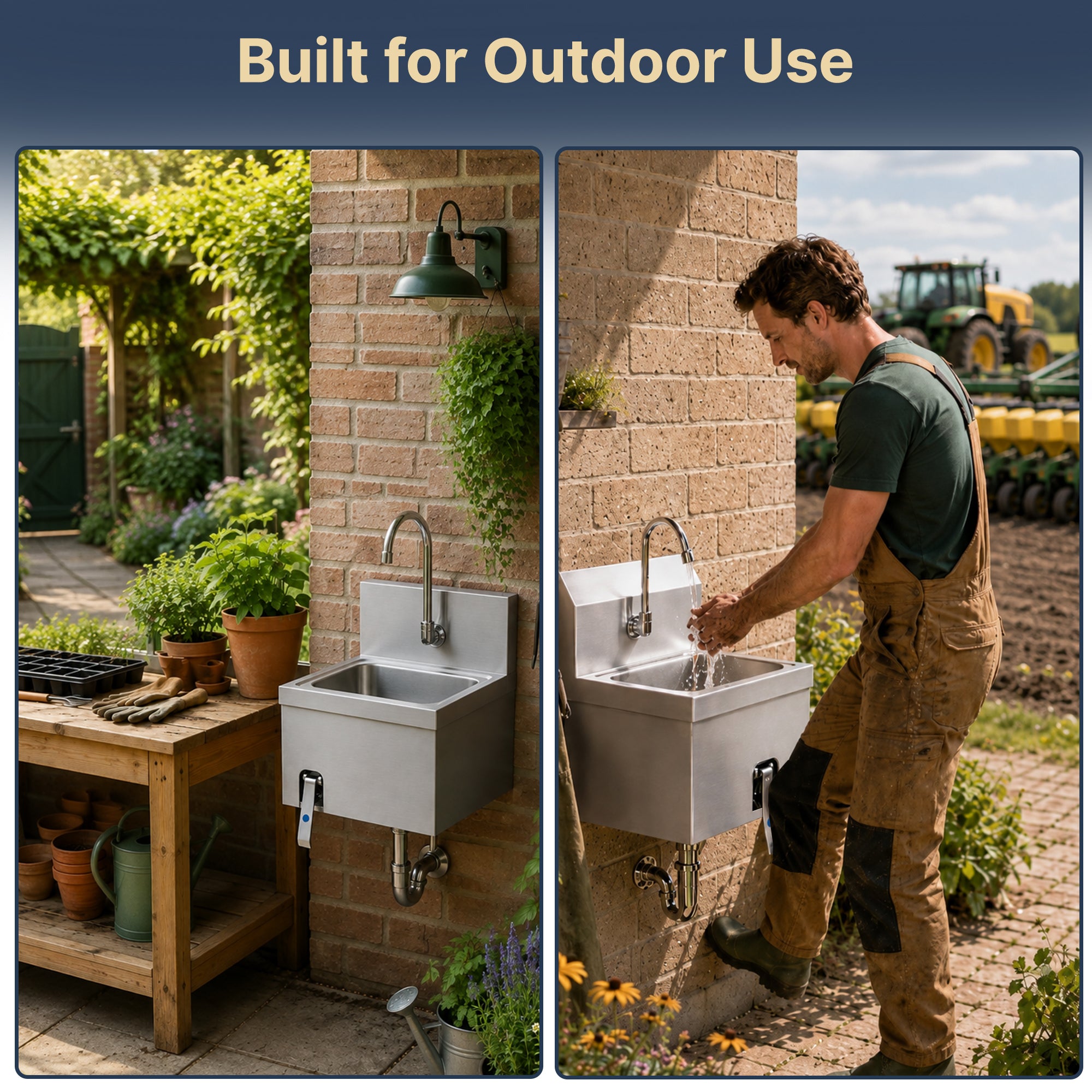 17" x 15" Wall Mounted Hands-Free Hand Sink with Knee Operated Valve