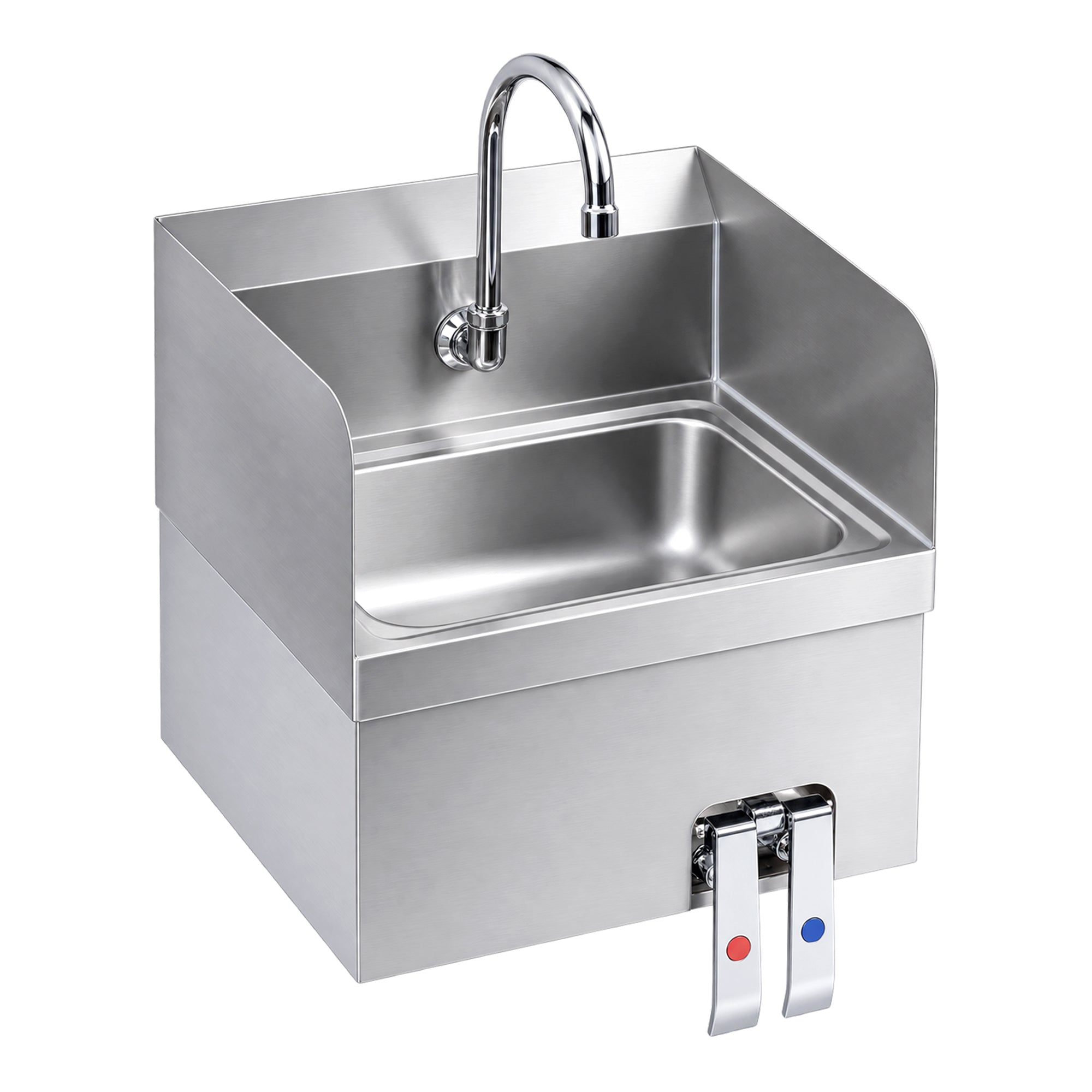 17" x 15" Wall Mounted Hands-Free Hand Sink with Hot & Cold Knee Valves and Side Splashes