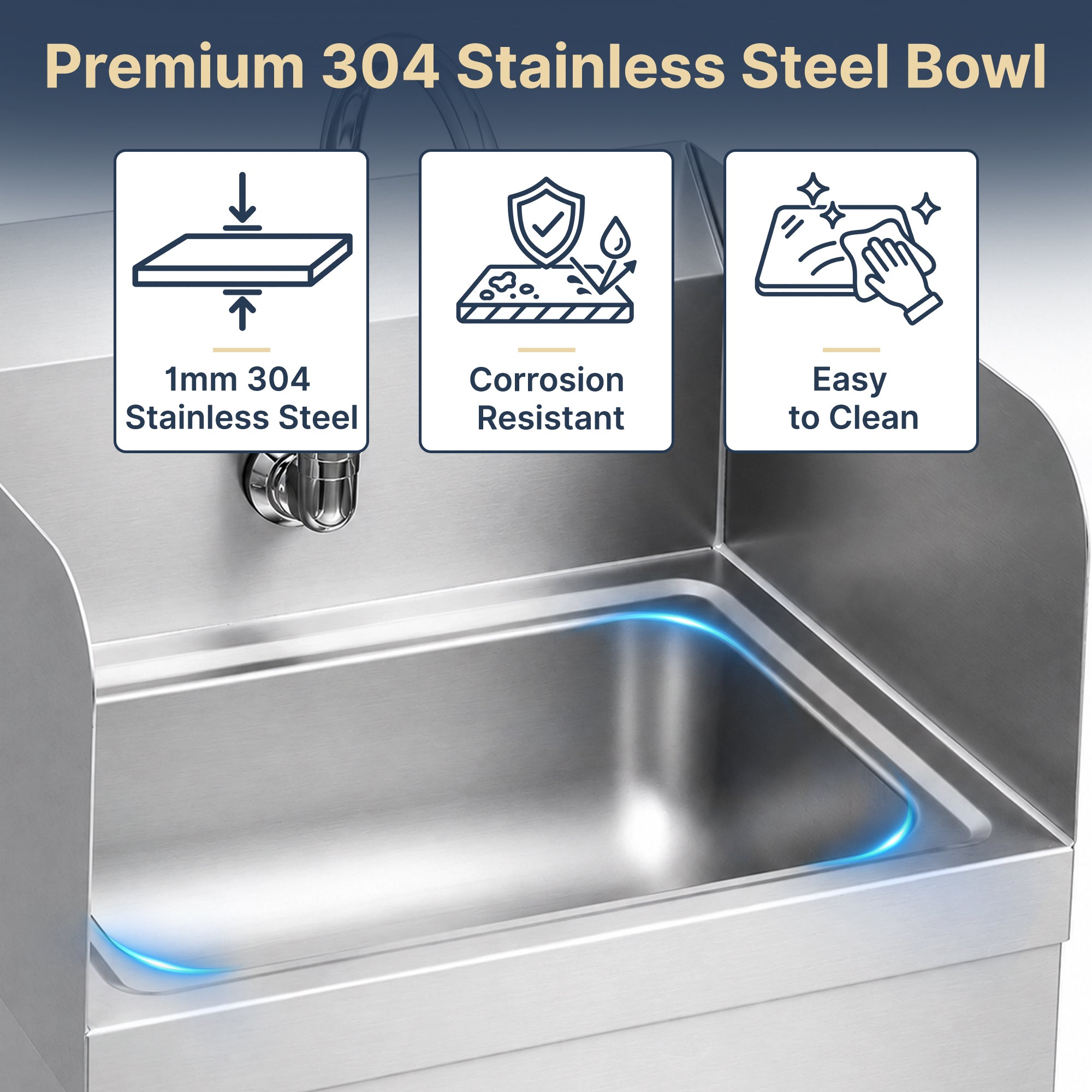 17" x 15" Wall Mounted Hands-Free Hand Sink with Hot & Cold Knee Valves and Side Splashes