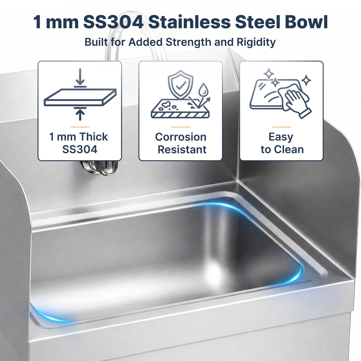 17" x 15" Wall Mounted Hands-Free Hand Sink with Hot & Cold Knee Valves and Side Splashes