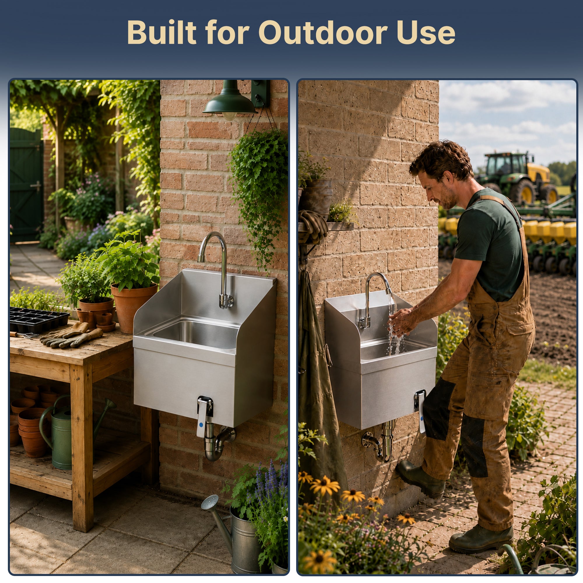 17" x 15" Wall Mounted Hands-Free Hand Sink with Knee Operated Valve and Side Splashes