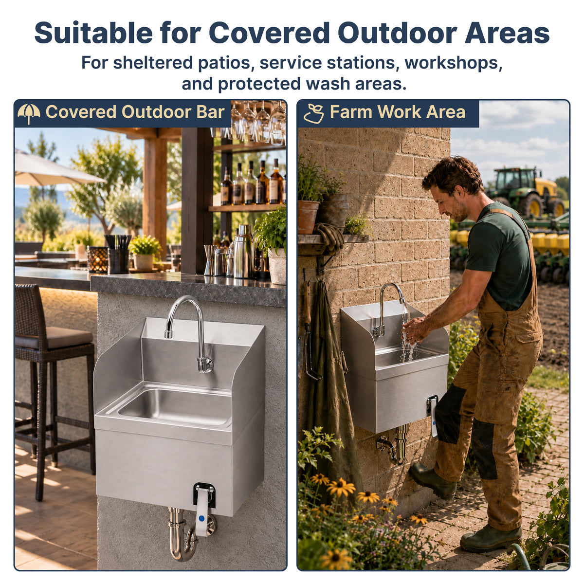 17" x 15" Wall Mounted Hands-Free Hand Sink with Knee Operated Valve and Side Splashes