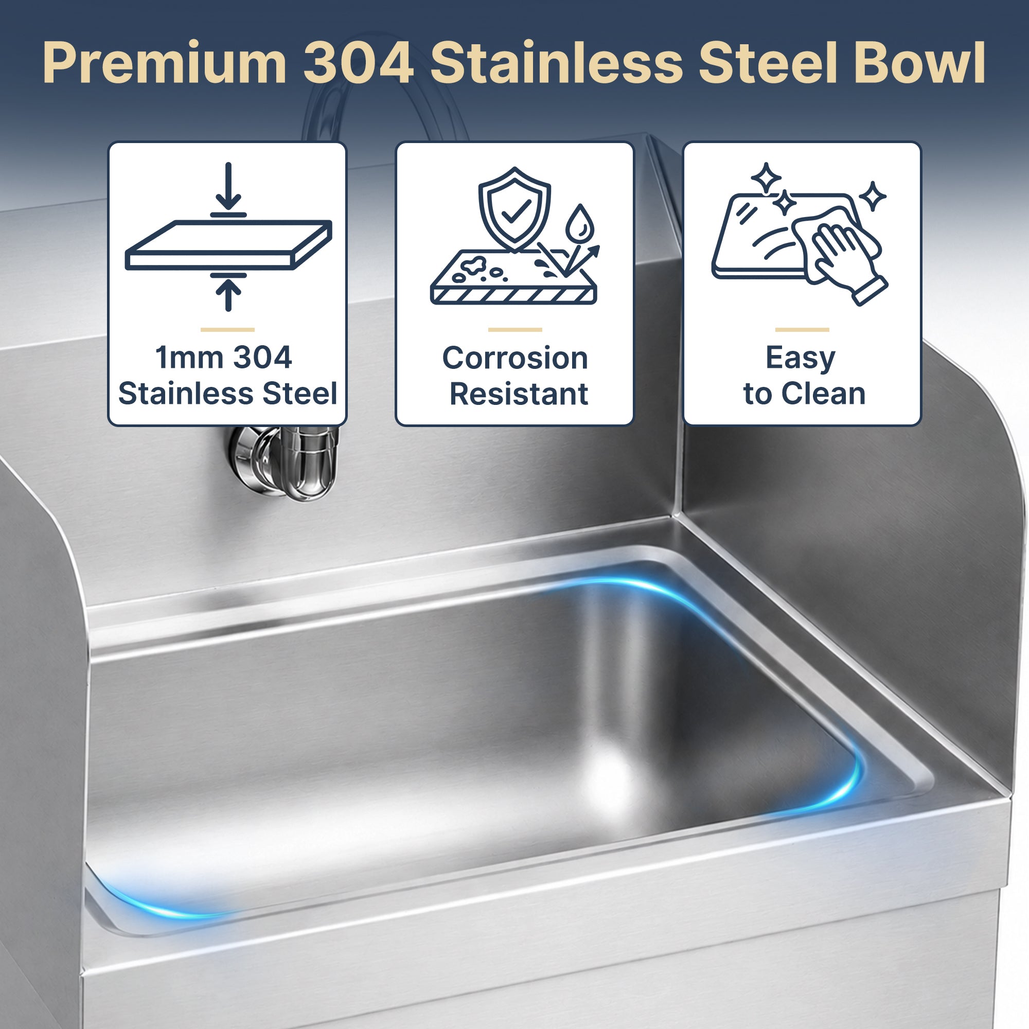 17" x 15" Wall Mounted Hands-Free Hand Sink with Knee Operated Valve and Side Splashes