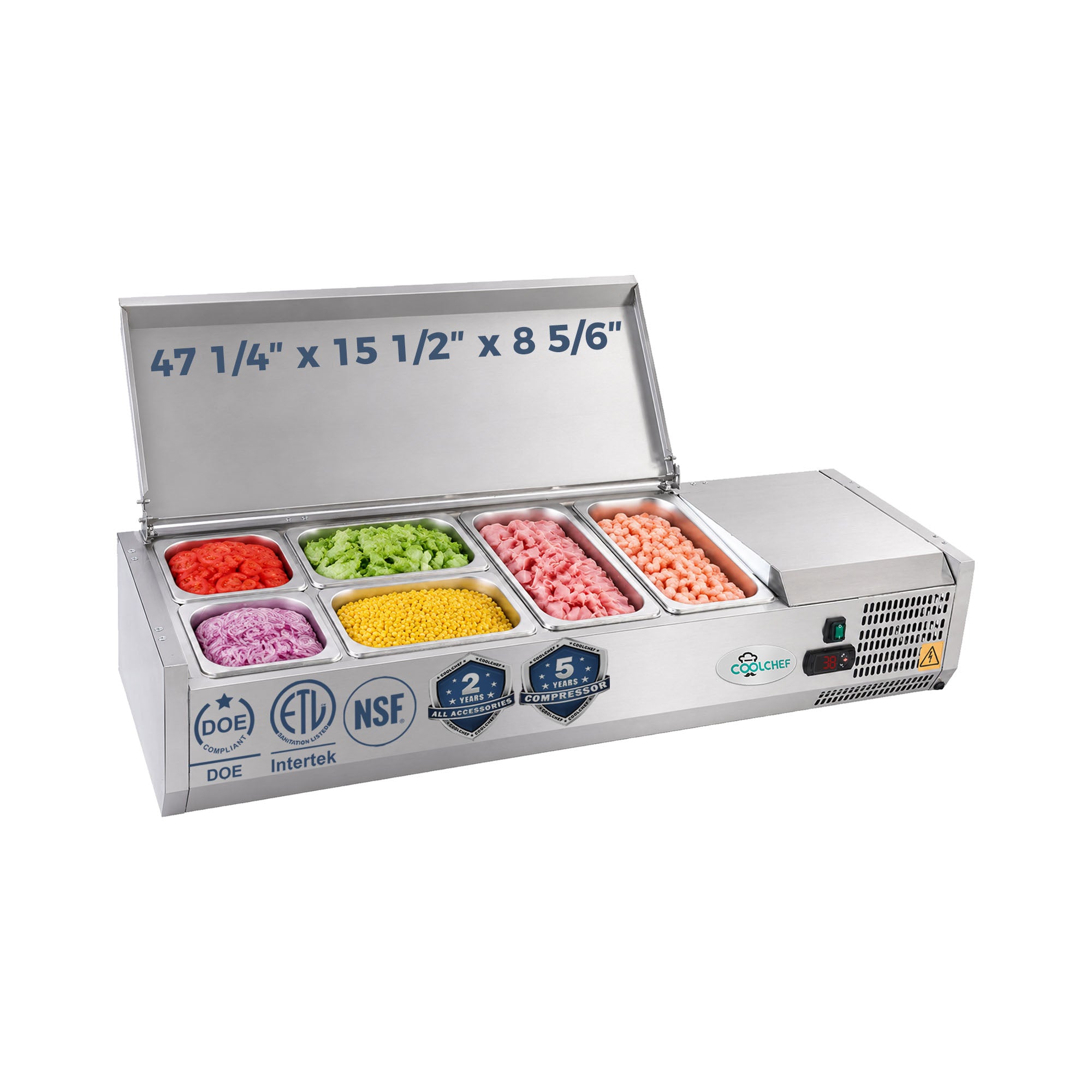 47" Commercial Refrigerated Prep Station, 1.5 Cu.Ft, Stainless Lid, R290 ETL