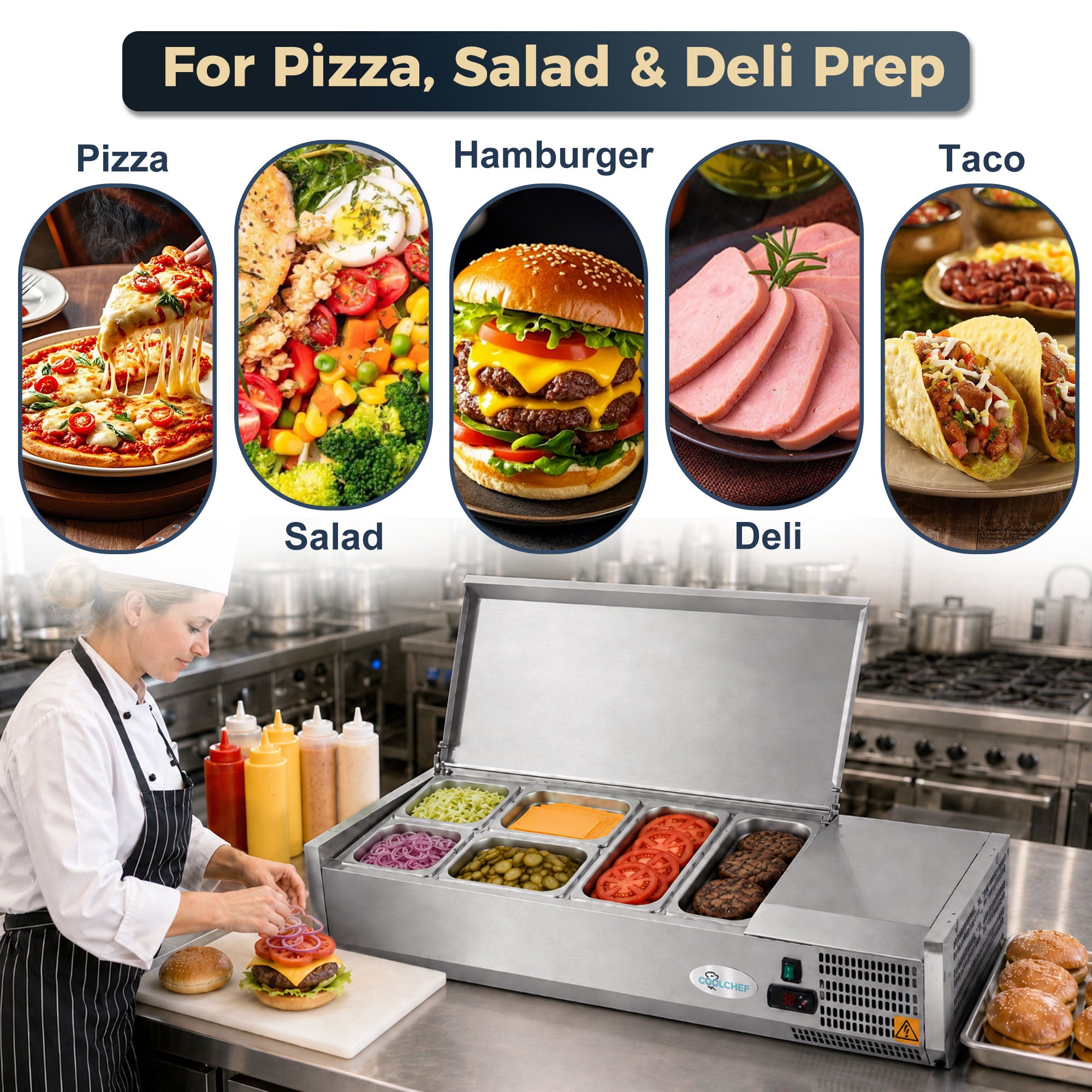 47" Commercial Refrigerated Prep Station, 1.5 Cu.Ft, Stainless Lid, R290 ETL