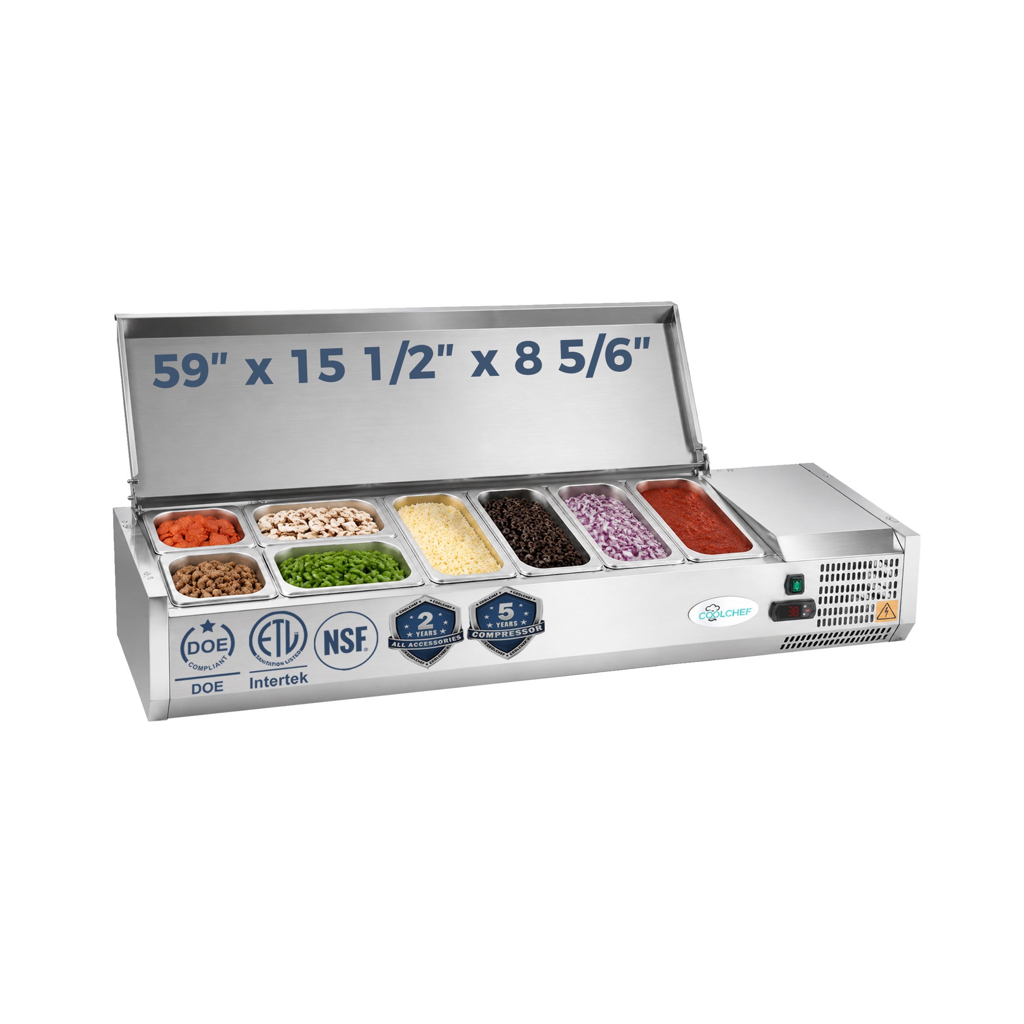 59" Commercial Refrigerated Prep Station, 2.1 Cu.Ft, Stainless Lid, R290 ETL