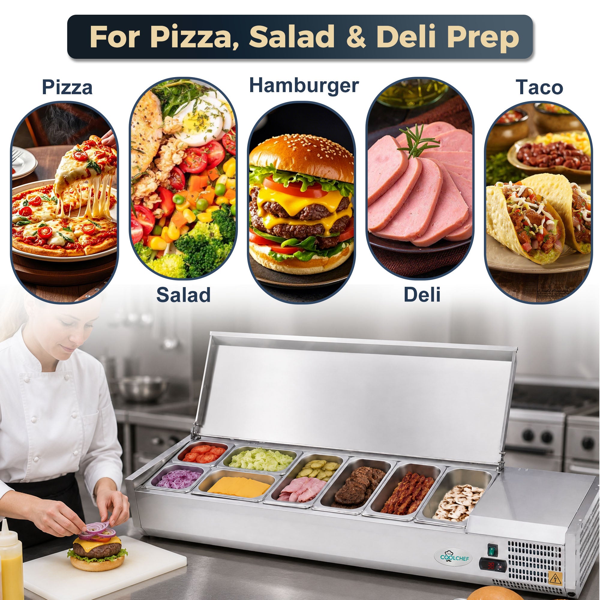 59" Commercial Refrigerated Prep Station, 2.1 Cu.Ft, Stainless Lid, R290 ETL