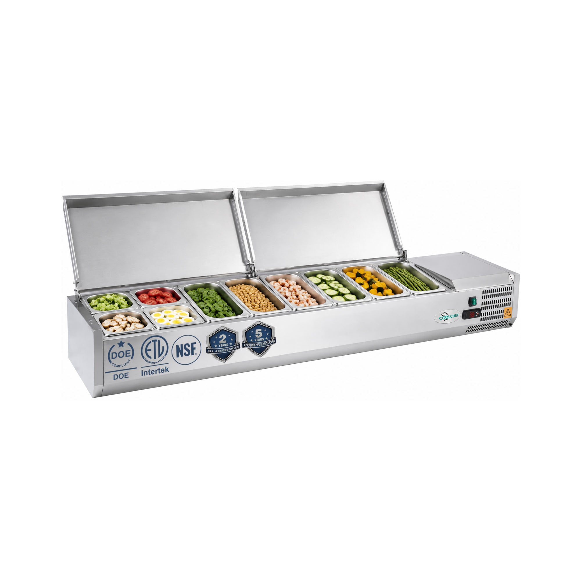 71" Commercial Refrigerated Prep Station, 2.6 Cu.Ft, Stainless Lid, R290 ETL